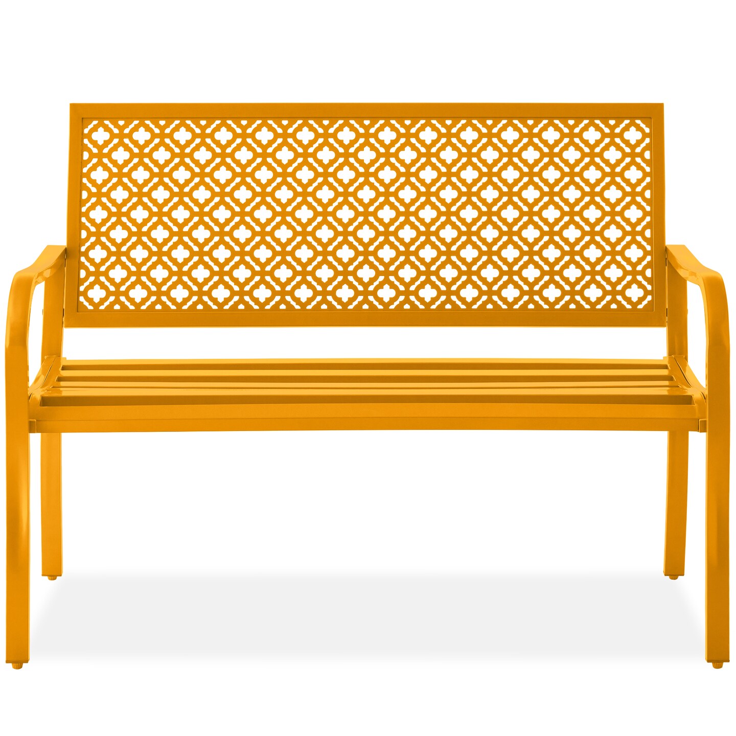 Best Choice Products Indoor Outdoor Steel Garden Bench w/ Geometric Backrest, Foot Levelers