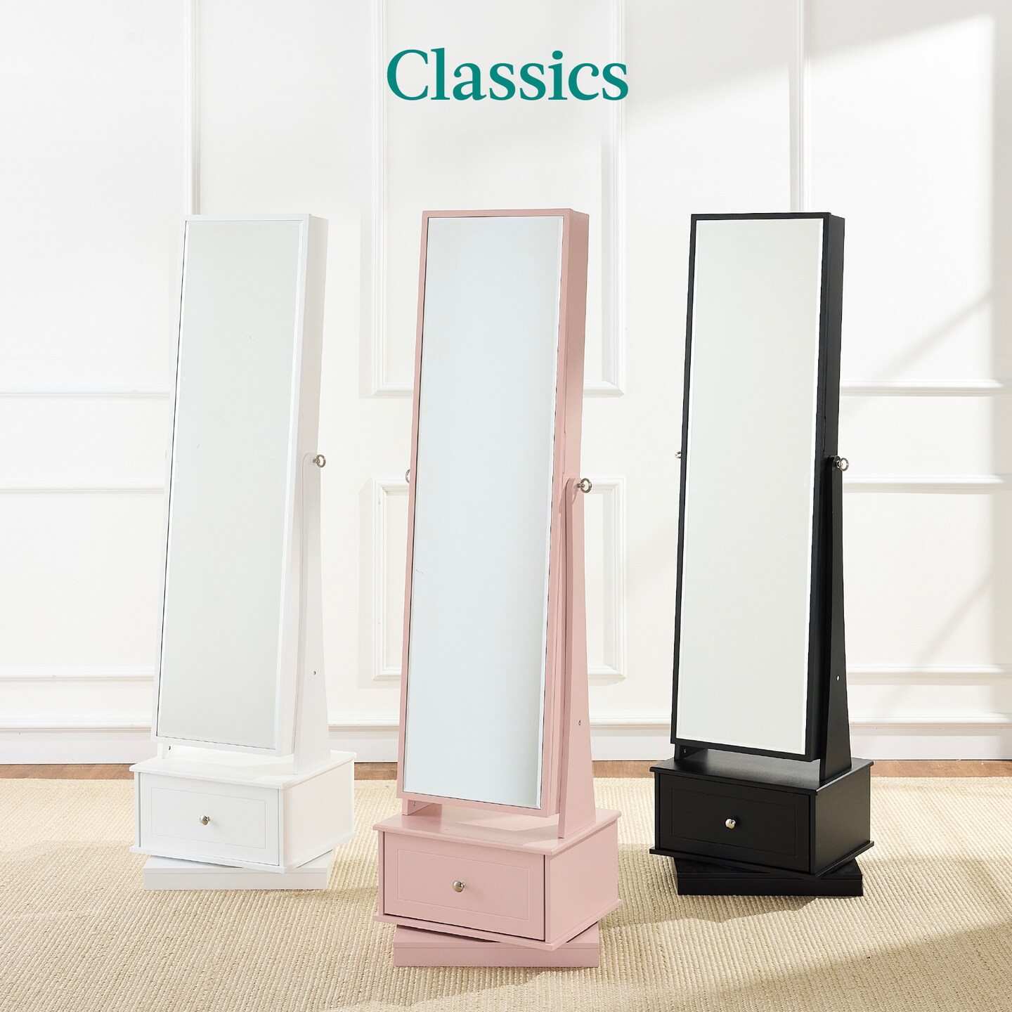 Best Choice Products 360 Swivel Standing Mirrored Jewelry Cabinet, LED-Lit Makeup Organizer w/ Mirror