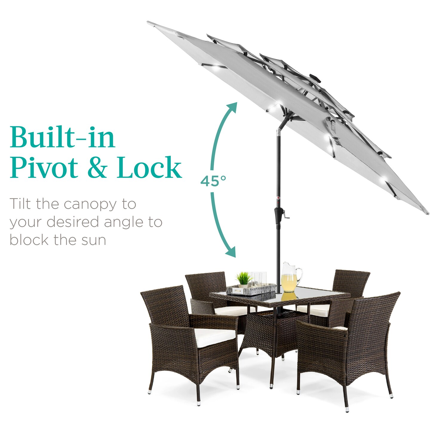 Best Choice Products 10ft 3-Tier Solar Patio Umbrella w/ 24 LED Lights, Tilt Adjustment, Easy Crank