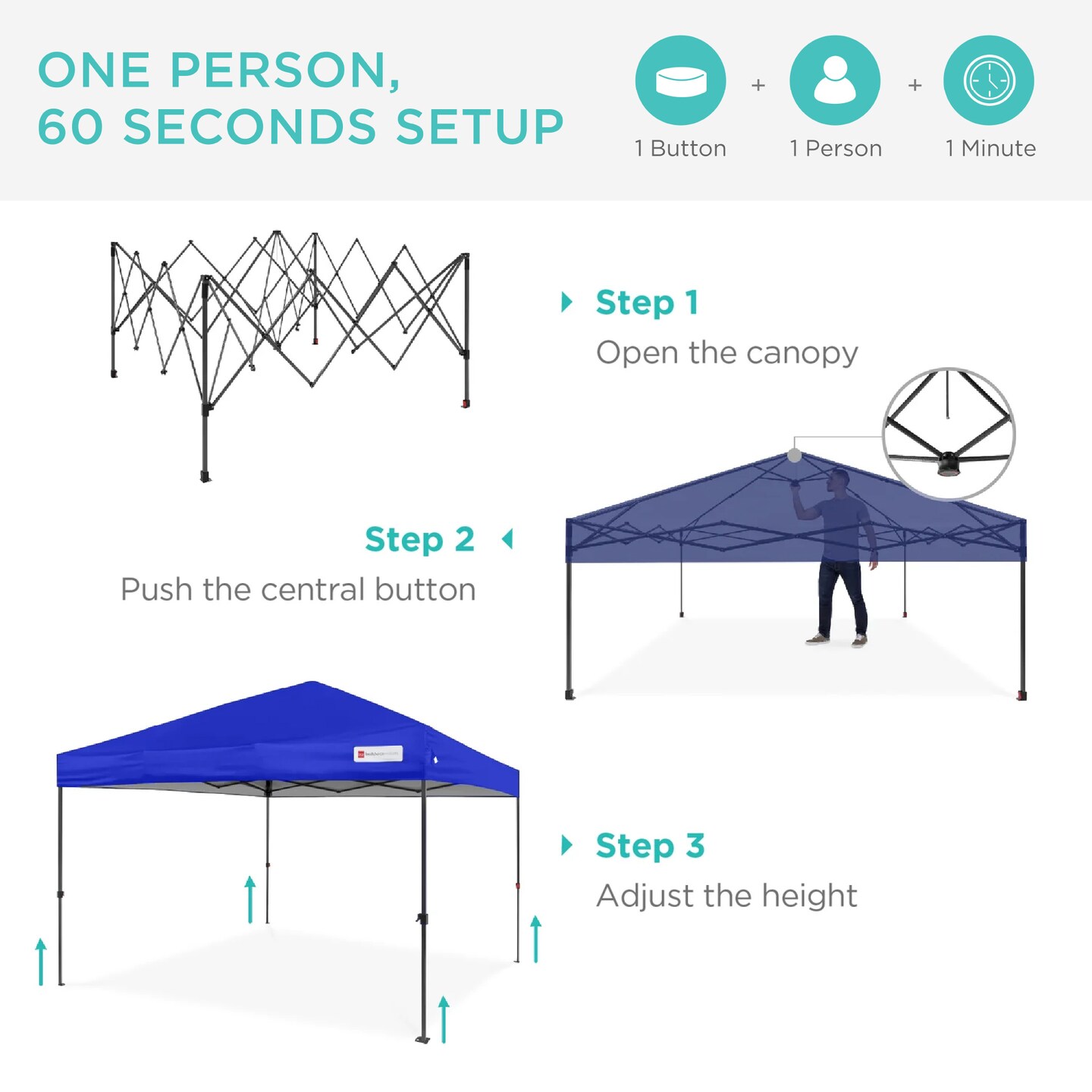 Best Choice Products 8x8ft Easy Setup Pop Up Canopy w/ 1-Button Setup, Wheeled Case, 4 Weight Bags