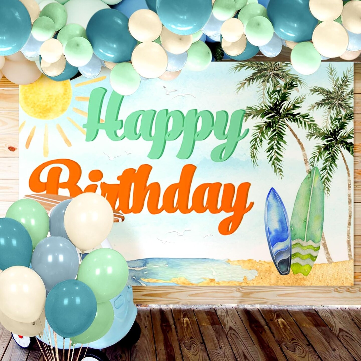 Surfing Happy Birthday Banner | “The Big One” Surf Theme Backdrop for Summer Beach Party, Baby Shower & First Birthday Decorations