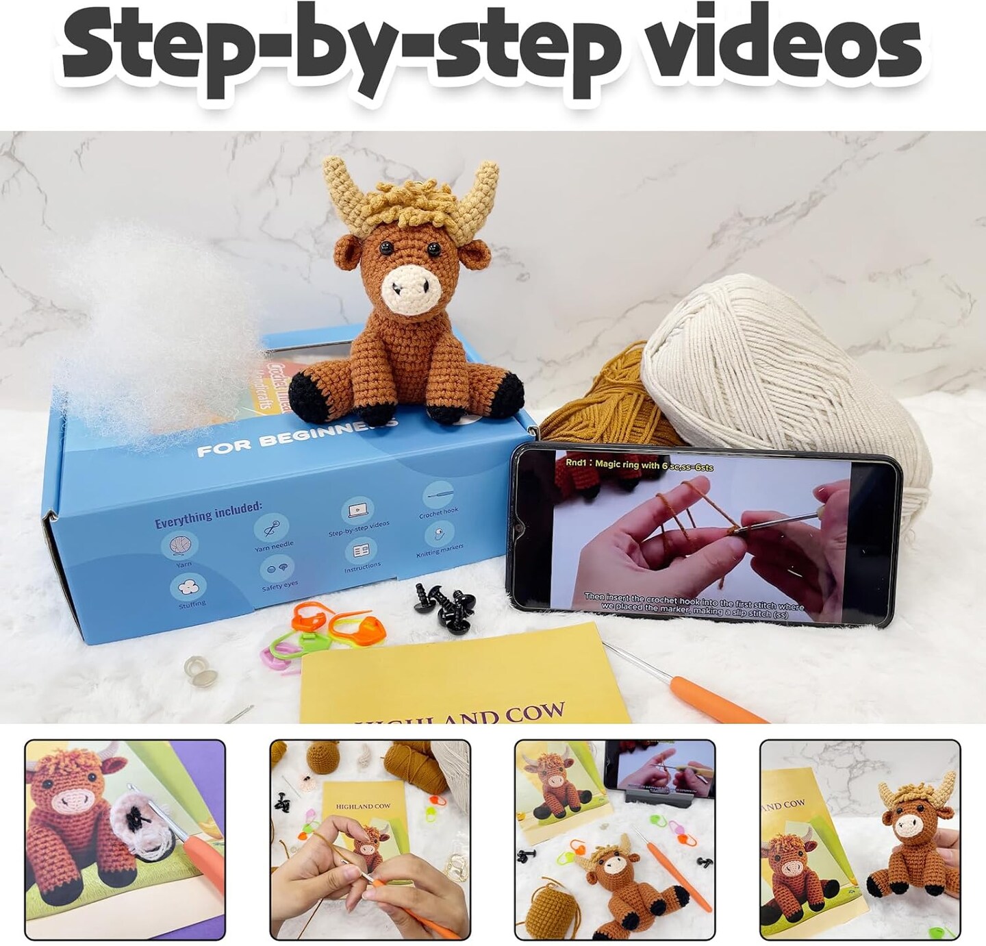 Octopus Crochet Kit for Beginners, Valentines Day Ocean Animals DIY Amigurumi Starter Set