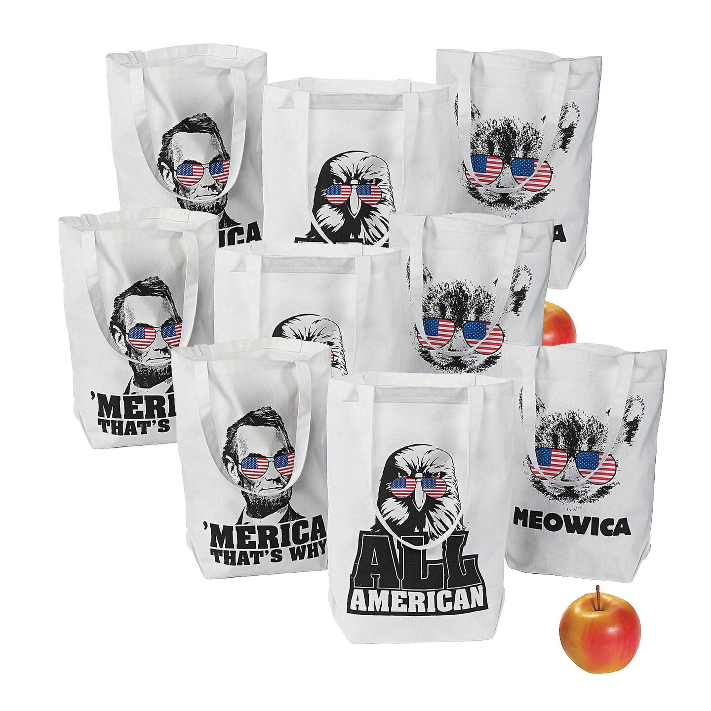 4th of July Sassy Patriotic Tote Bags 6 Pieces Reusable Gift and Party Bags