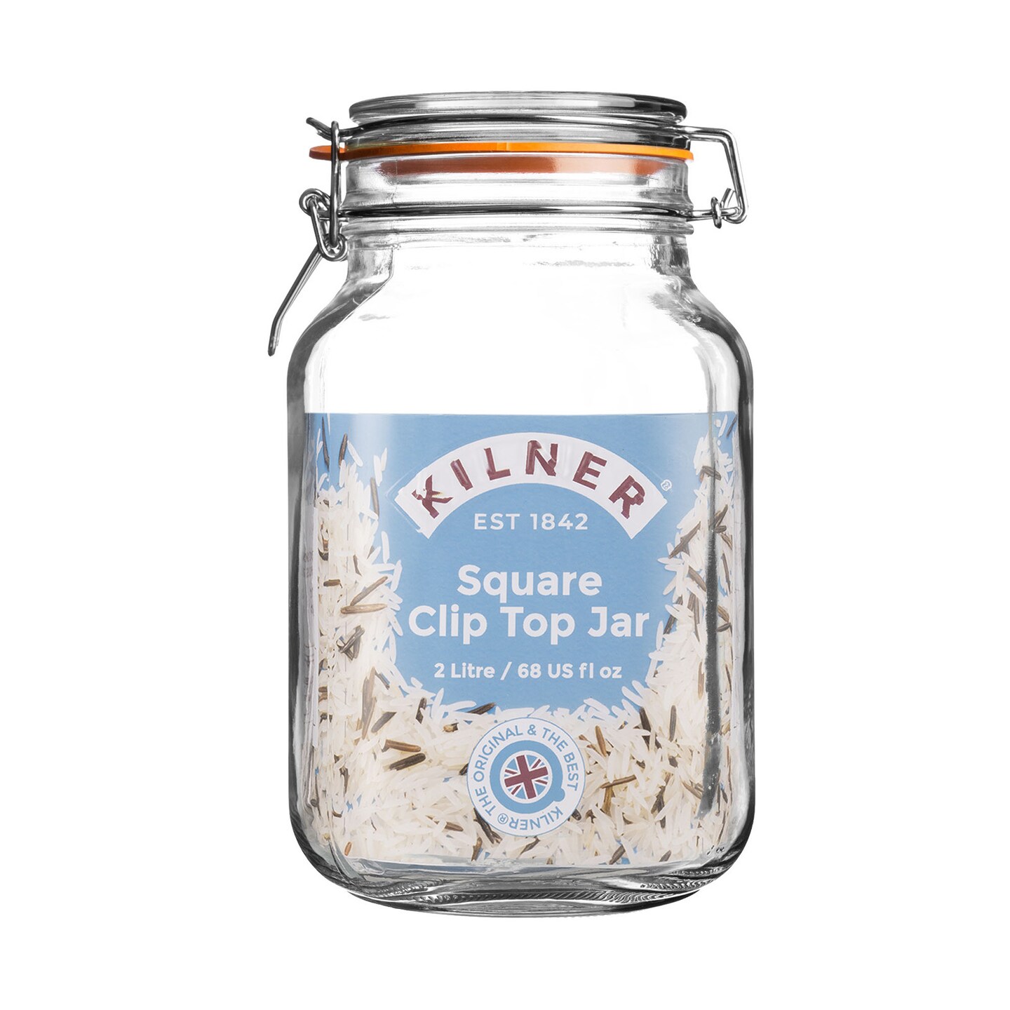 Kilner Square Clip Top Jar for Canning and Food Storage, 68 Ounce