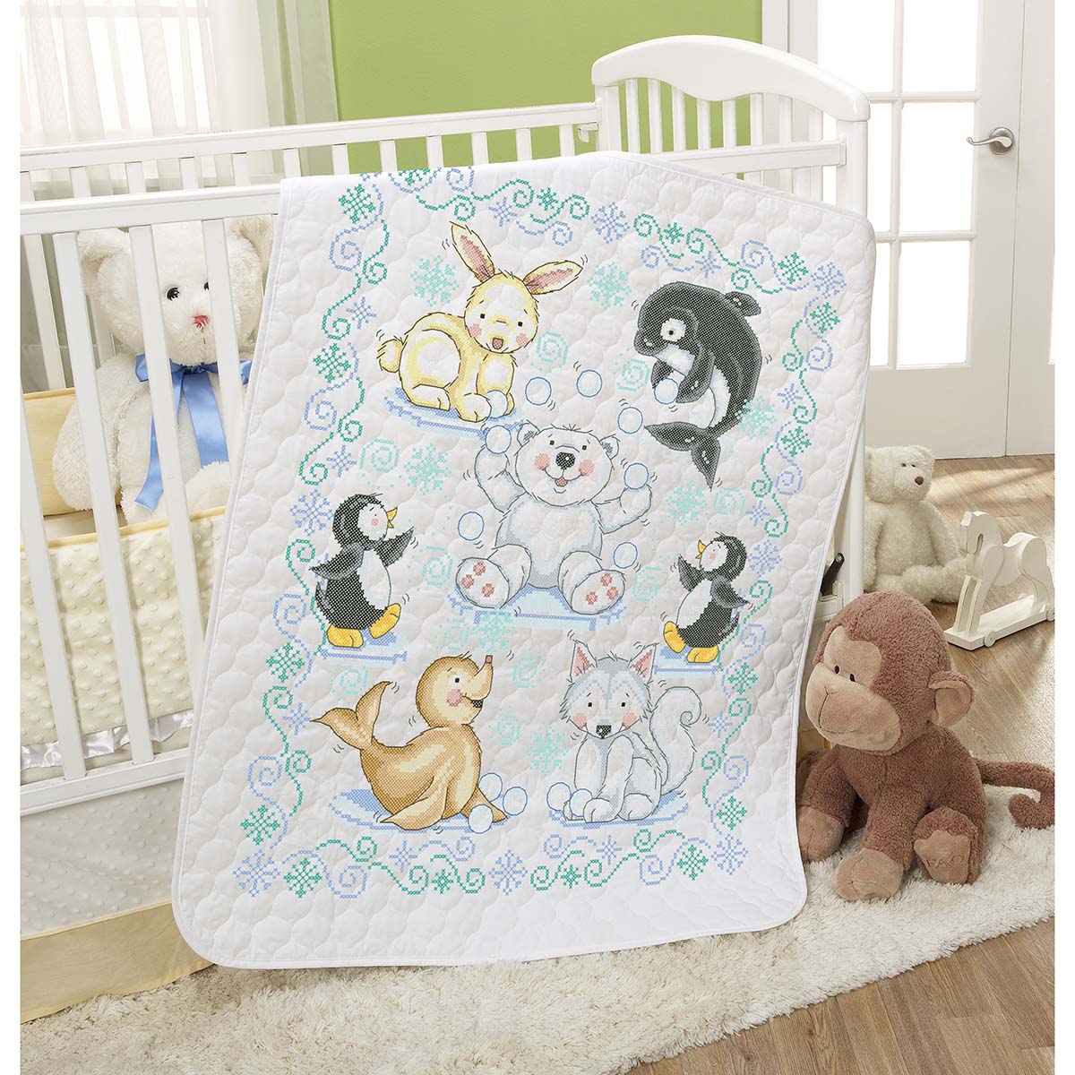 Baby by Herrschners Polar Pals Value Baby Quilt Stamped Cross-Stitch