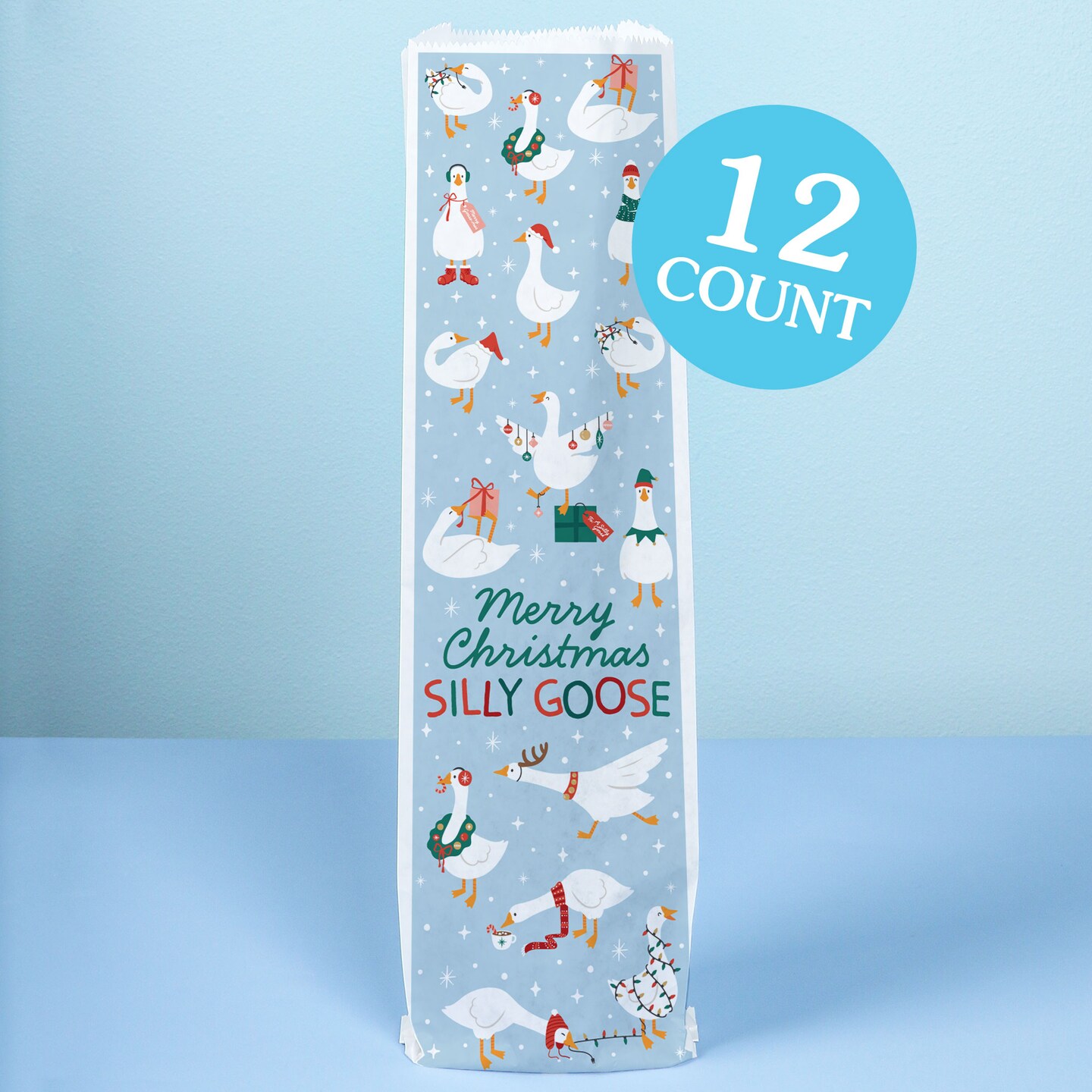 Big Dot of Happiness Christmas Silly Goose Wine Gift Bags, Funny Winter Christmas Thank You Wine Bottle Gift Wrap, Bulk Holiday Paper Bags - 12 ct
