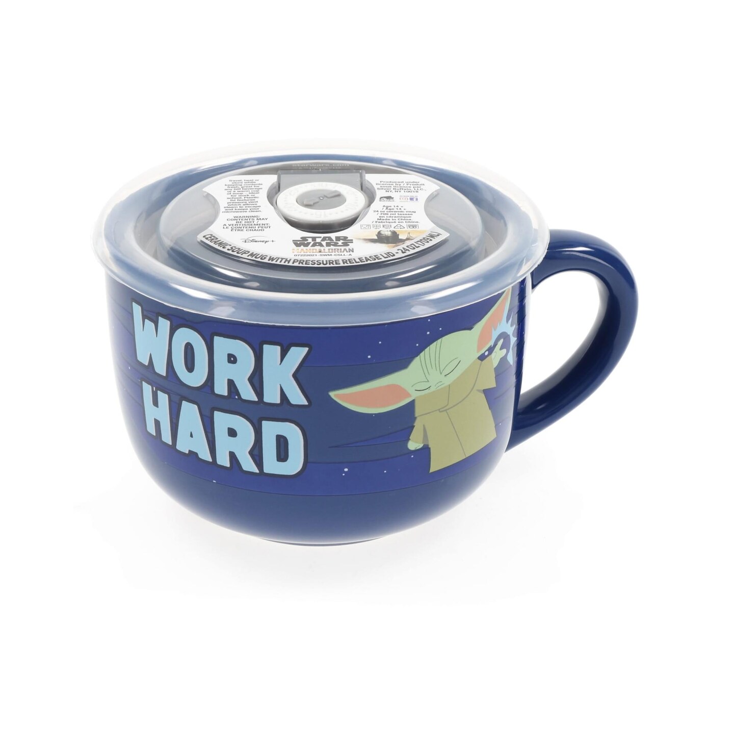 Star Wars: The Mandalorian &#x22;Work Hard&#x22; Ceramic Soup Mug With Lid | 24 Ounces