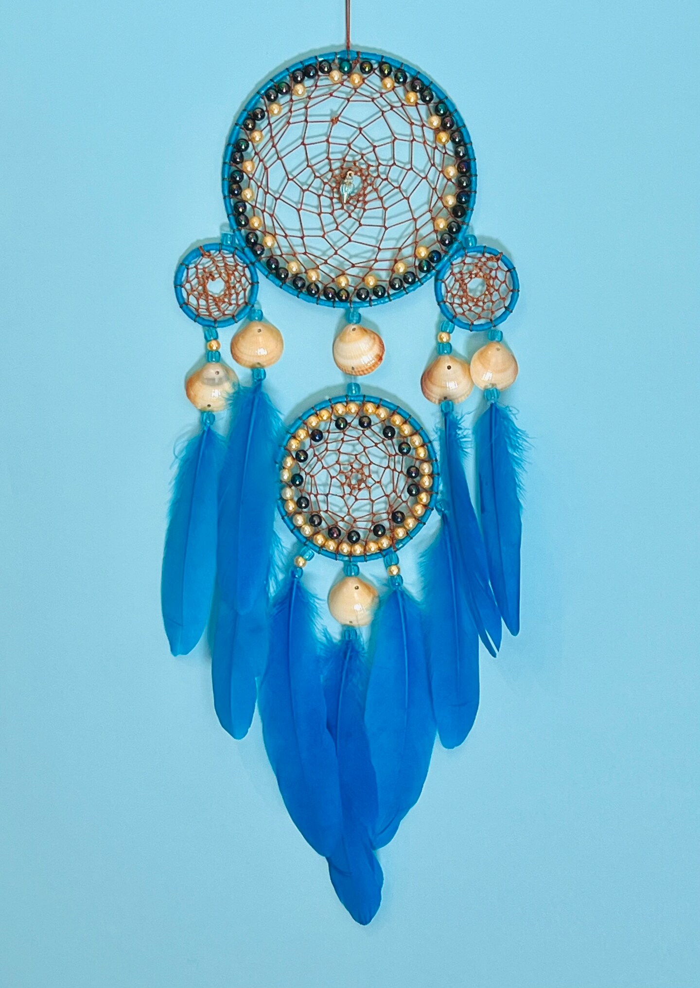 Turquoise dreamcatcher wall hanging coastal beach decor