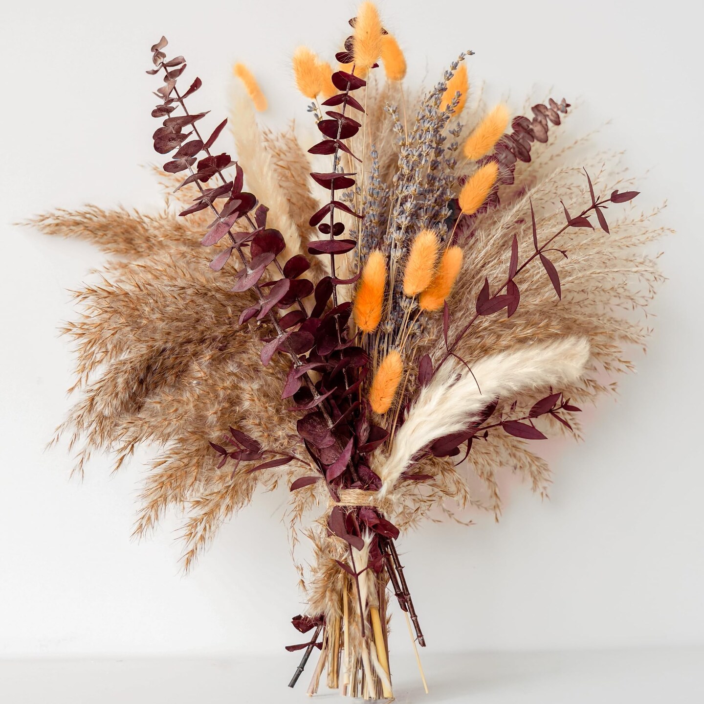 Fall Dried Flower Bouquet with Pampas Grass, Orange Bunny Tails, Lavender &#x26; Red Eucalyptus &#x2013;Boho Fall Decor for Home, Vase, Porch &#x26; thanksgiving &#x2013;Autumn Floral Arrangements for Fall Decorations Indoor