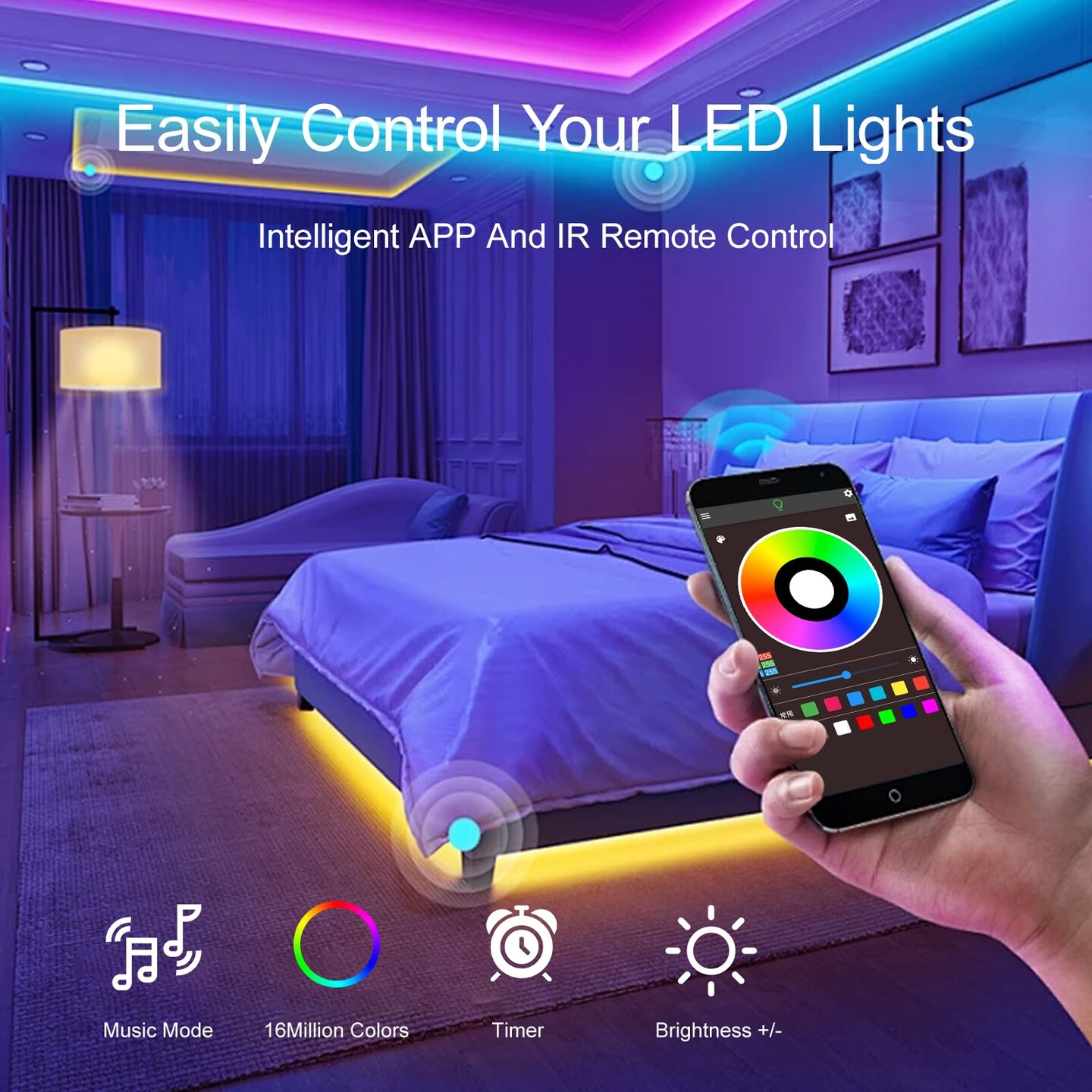 150 FT LED Strip Lights for Bedroom (2 Rolls 75 FT) with Remote and Application Controlled Smart LED Lights, Music Synchronized RGB Color Changing Light, Suitable for Room Party Decoration