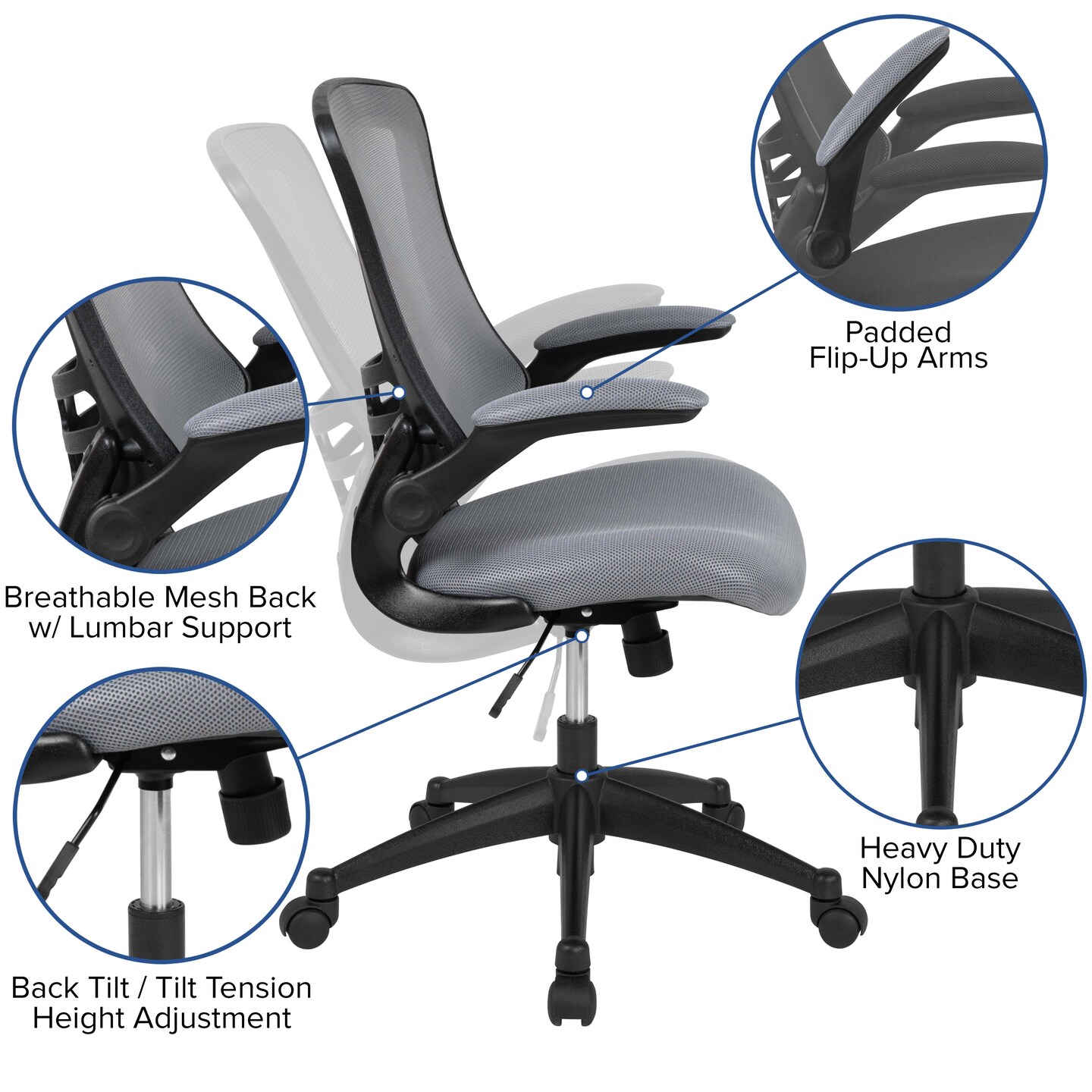 Emma and Oliver Mid-Back Mesh Swivel Ergonomic Task Office Chair with Flip-Up Arms