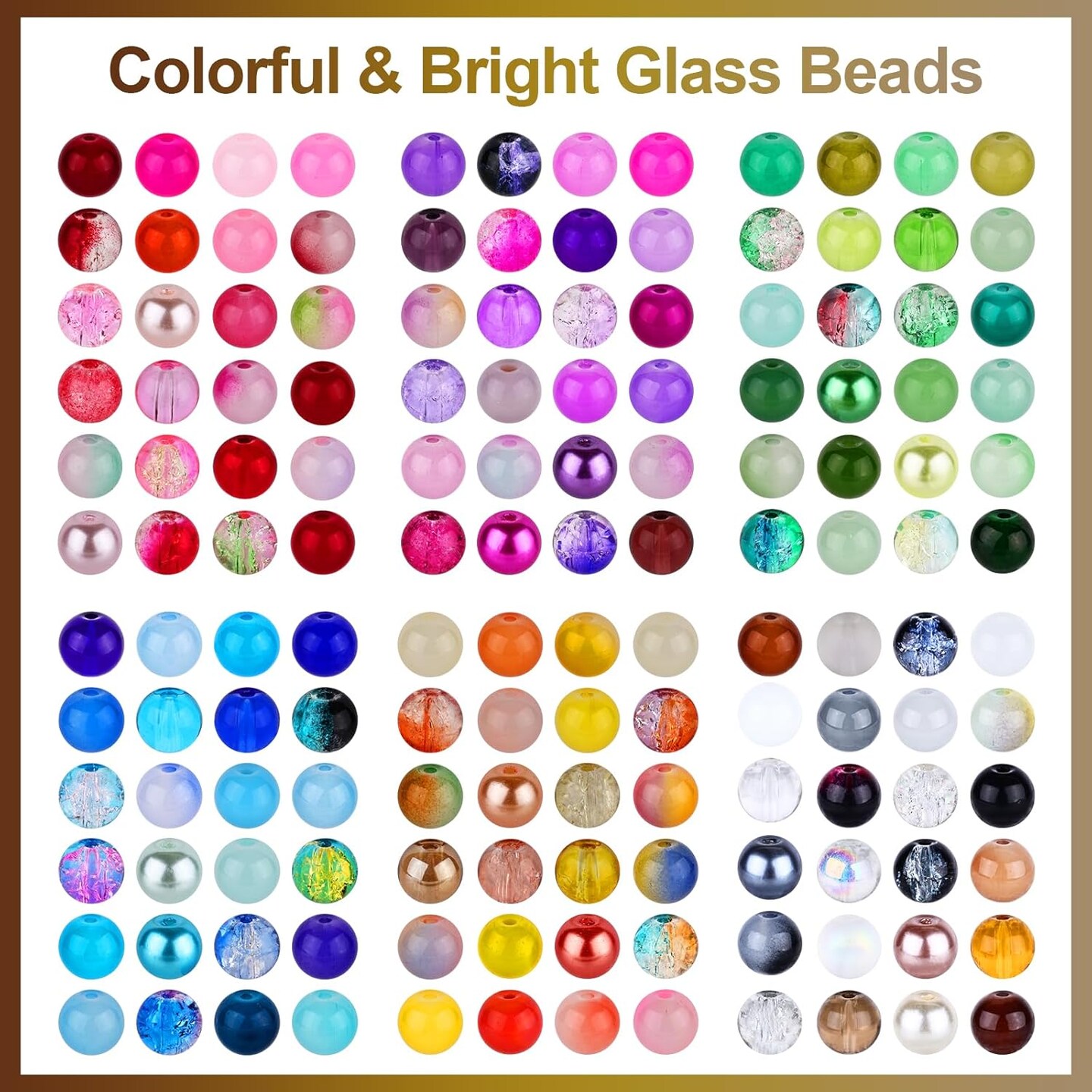 3600pcs 8mm Glass Beads Making Kit (6Box Colorful Glass Beads)