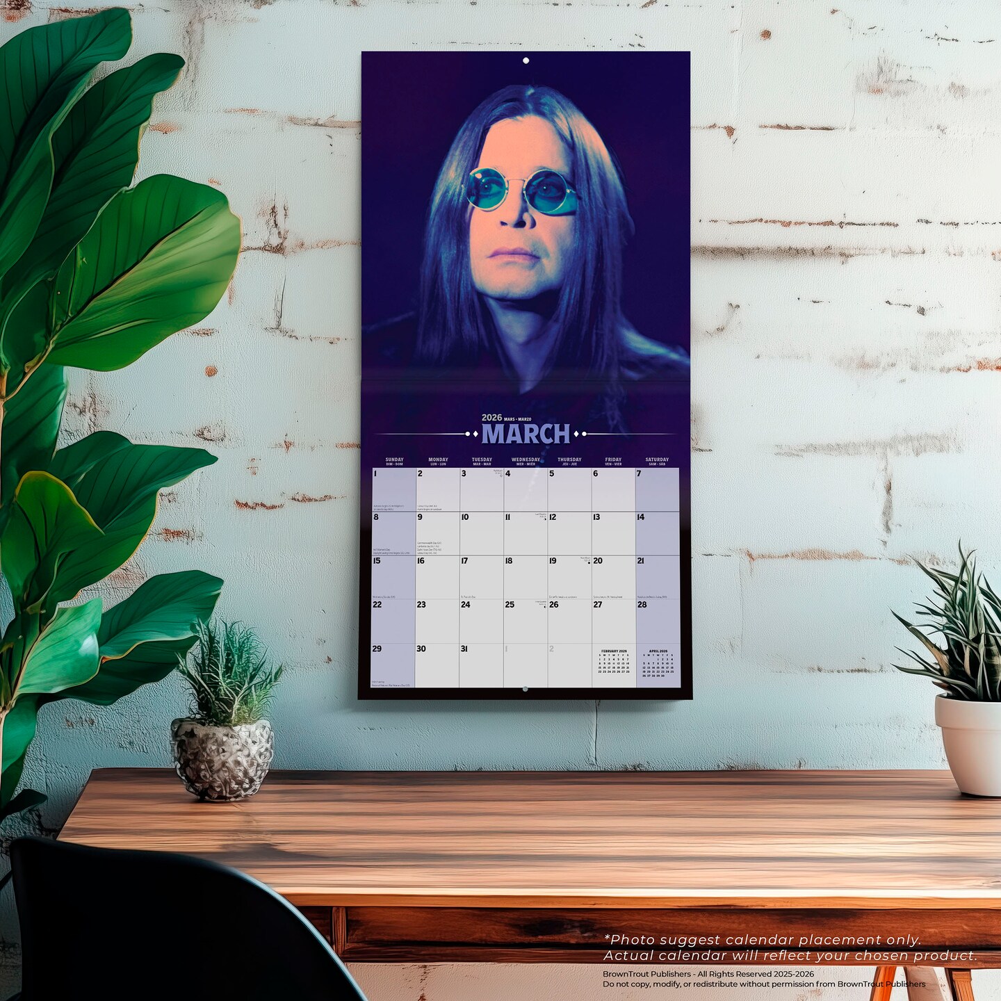Ozzy Osbourne OFFICIAL | 2026 12 x 24 Inch (Hanging) Monthly Square Wall Calendar