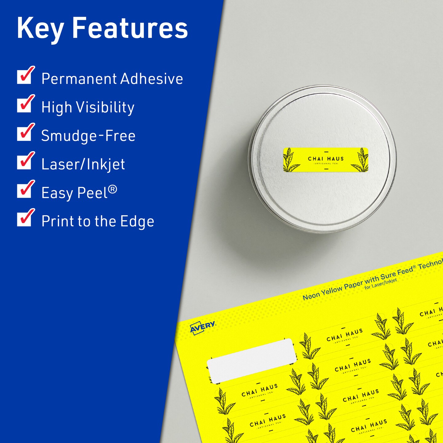 Avery Neon Yellow Paper Labels, 0.5&#x22; x 1.75&#x22; Rectangle