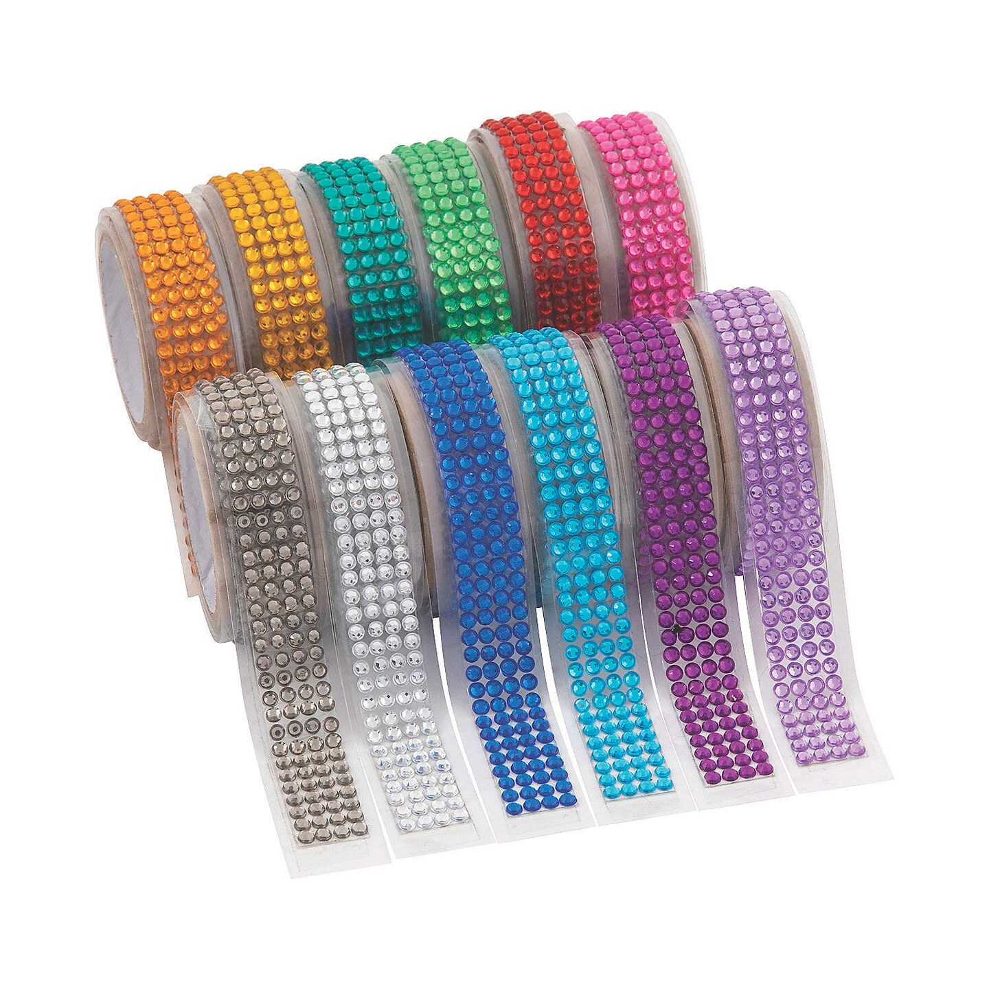 3/4&#x22; x 19&#x22; Bright Colors Self-Adhesive Rhinestone Rolls 12 Pc