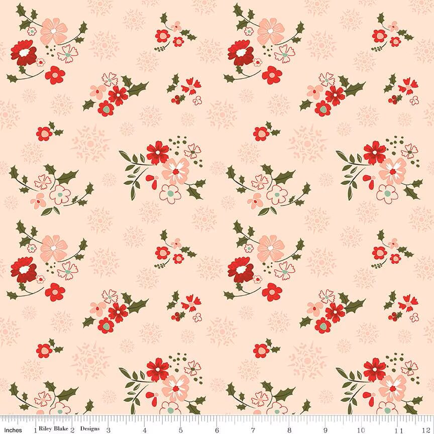 Fabric Riley Blake Blush Winter Flowers Glisten by the Quarter Yard C16222-BLUSH