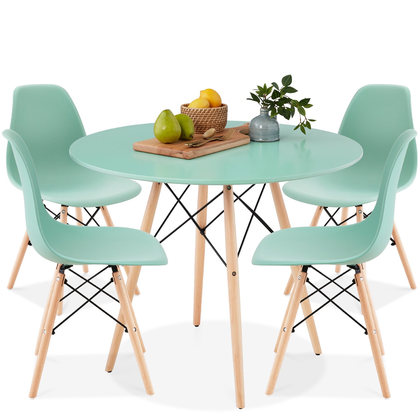 Best Choice Products 5-Piece Compact Mid-Century Modern Dining Set w/ 4 Chairs, Wooden Legs