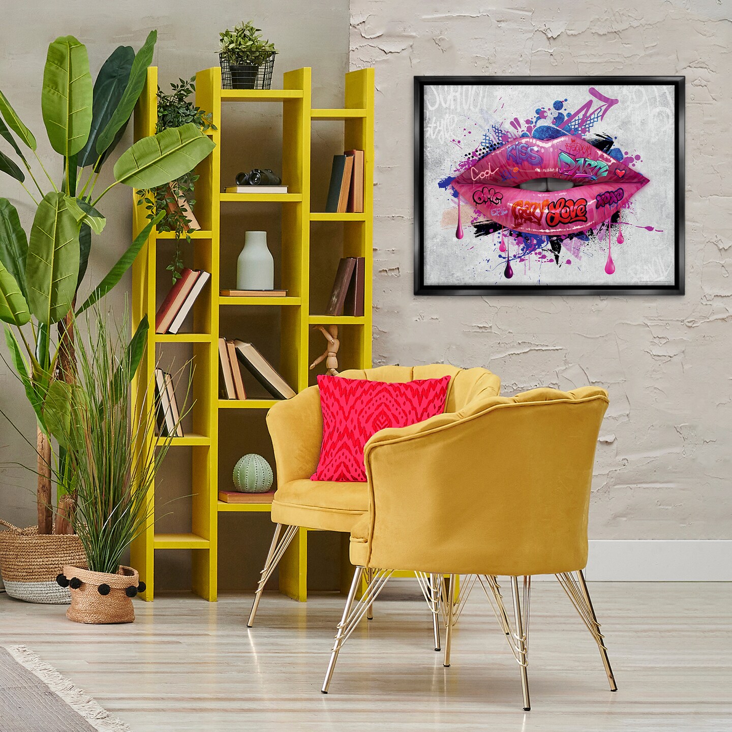 Stupell Industries Urban Graffiti Lips Framed Floater Canvas Wall Art Design by Reinders