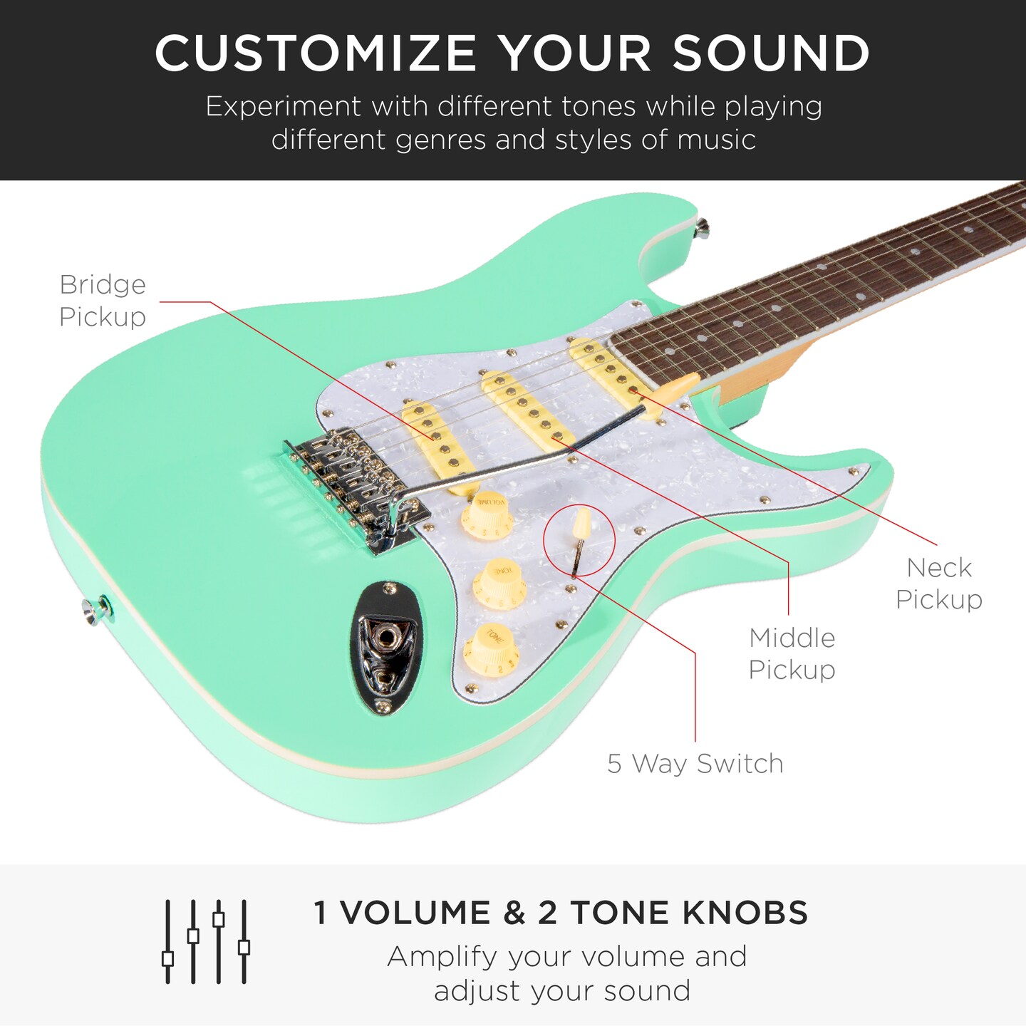 Best Choice Products 39in Full Size Beginner Electric Guitar Kit with Case, Strap, Amp, Whammy Bar