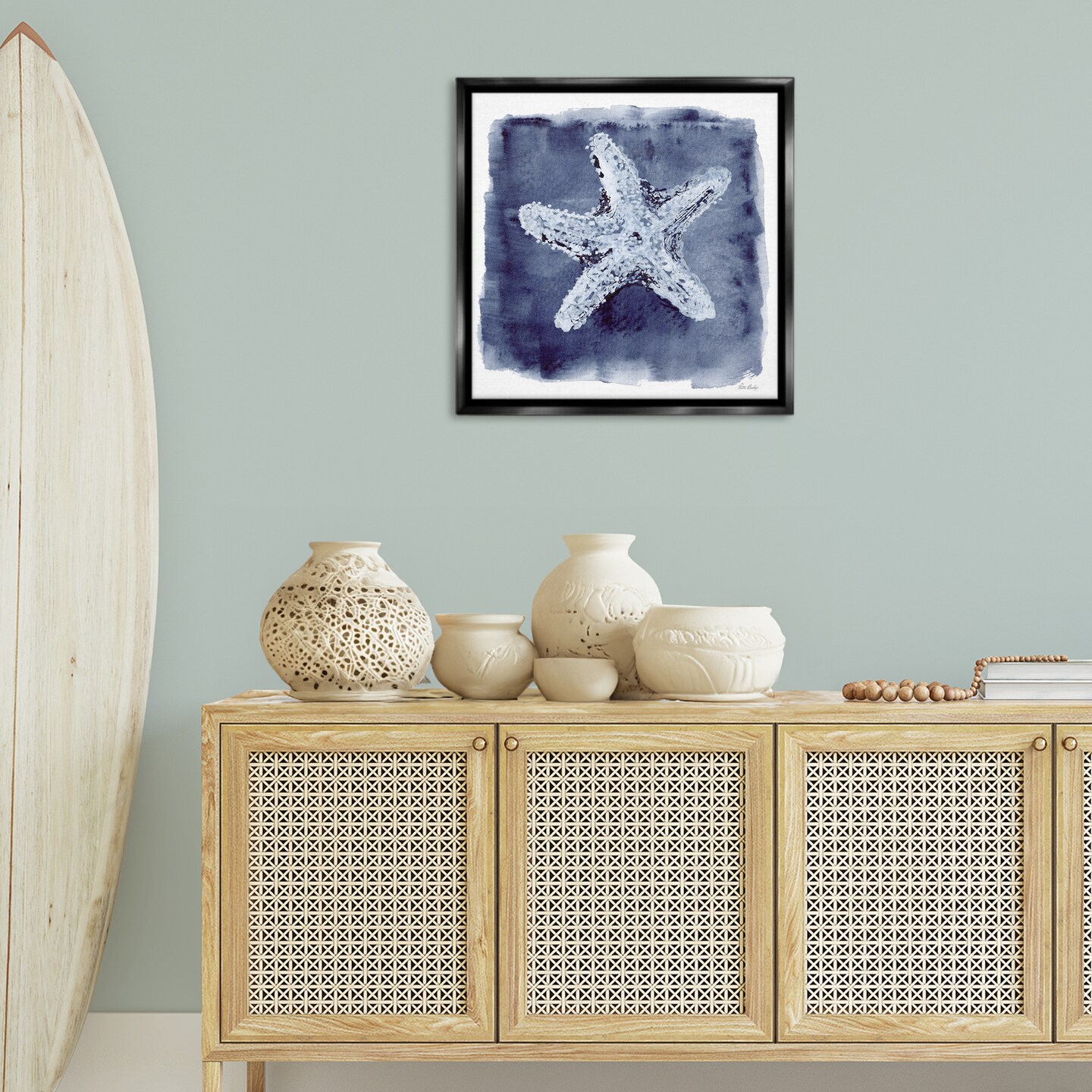 Stupell Industries Starfish Blue Impression Framed Floater Canvas Wall Art Design by Patti Bishop