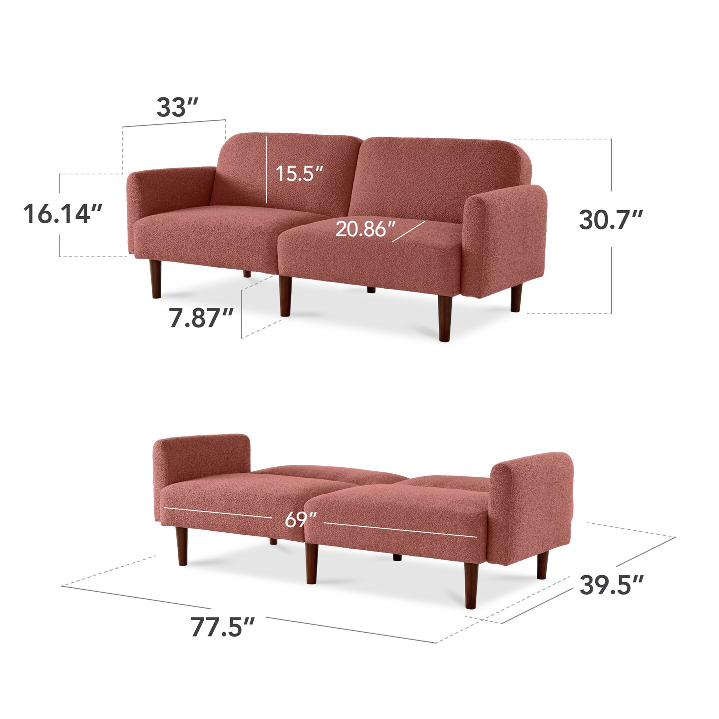 Best Choice Products Curved Convertible Futon, Boucle Fabric Split-Back Sleeper Bed