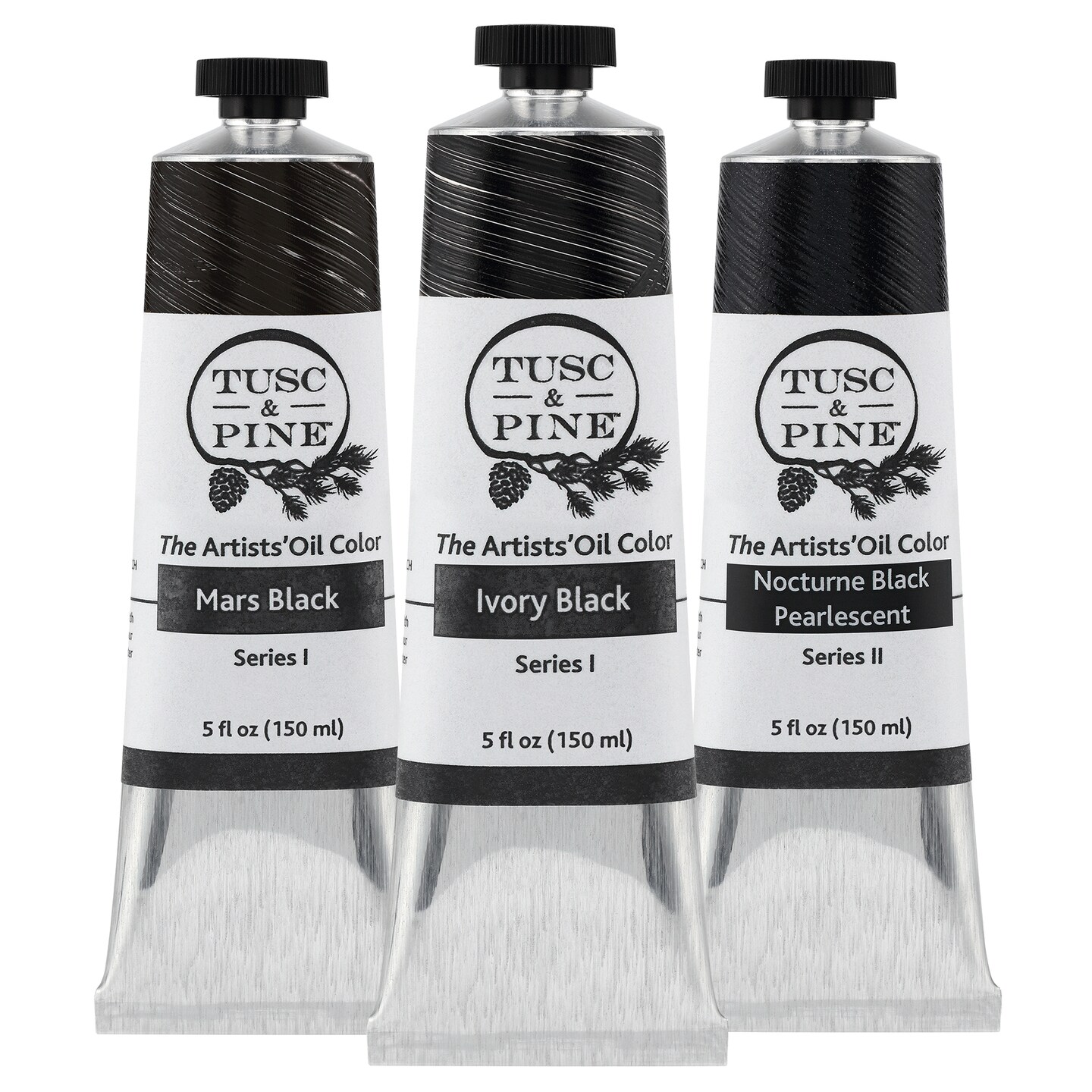 Tusc &#x26; Pine Artist Oil Paint - Set of 3, 150 ml, Black Colors, 450 ml of Non-Yellowing, Creamy Consistency, Max Pigment Load, Small Batch Milled Oil Paints Made in the USA for Professional Artists