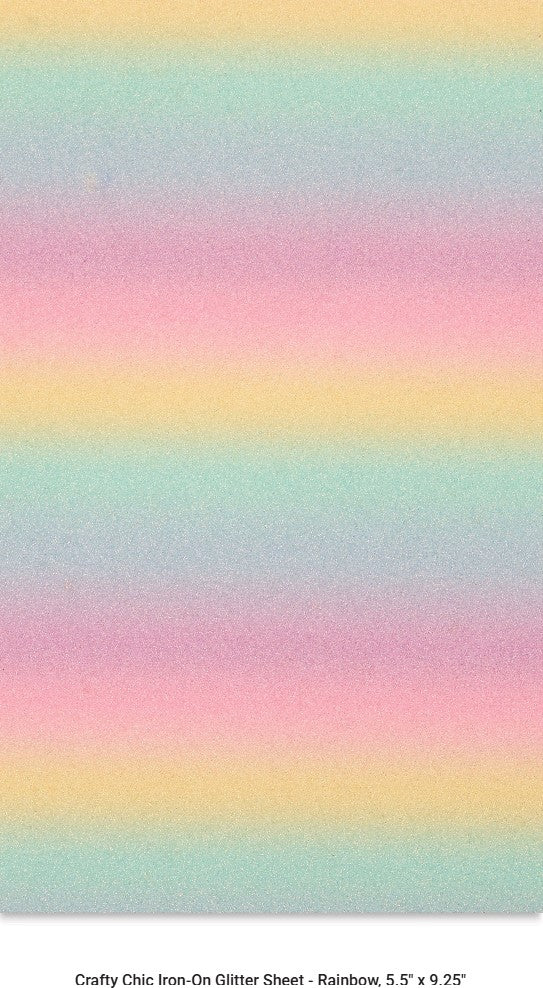 Crafty Chic Iron on Glitter Fabric Sheet Rainbow 5.5"x9.25" Pack of 3