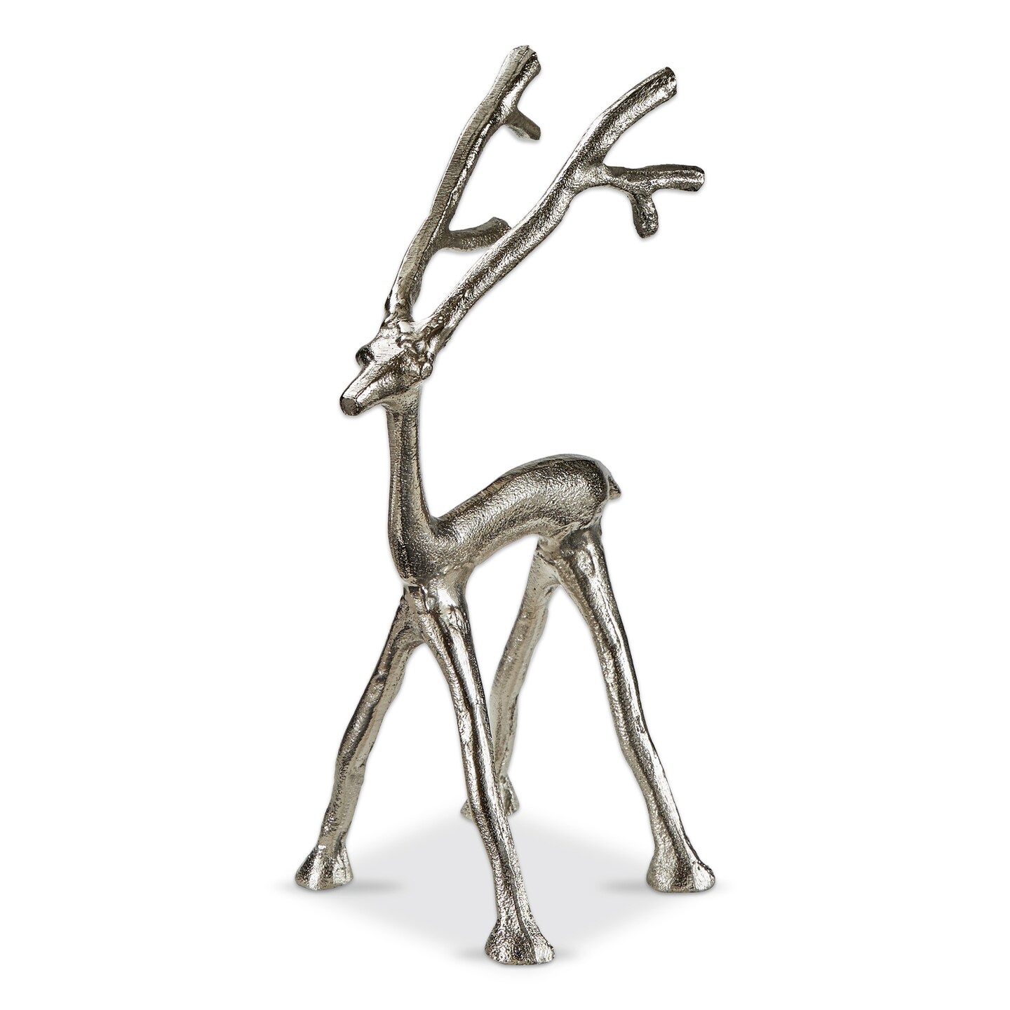 Small Cast Aluminum Reindeer Figurine - Decorative Holiday Decor for Christmas - Silver - 11&#x22; H x 5.5&#x22; L x 4.75&#x22; W