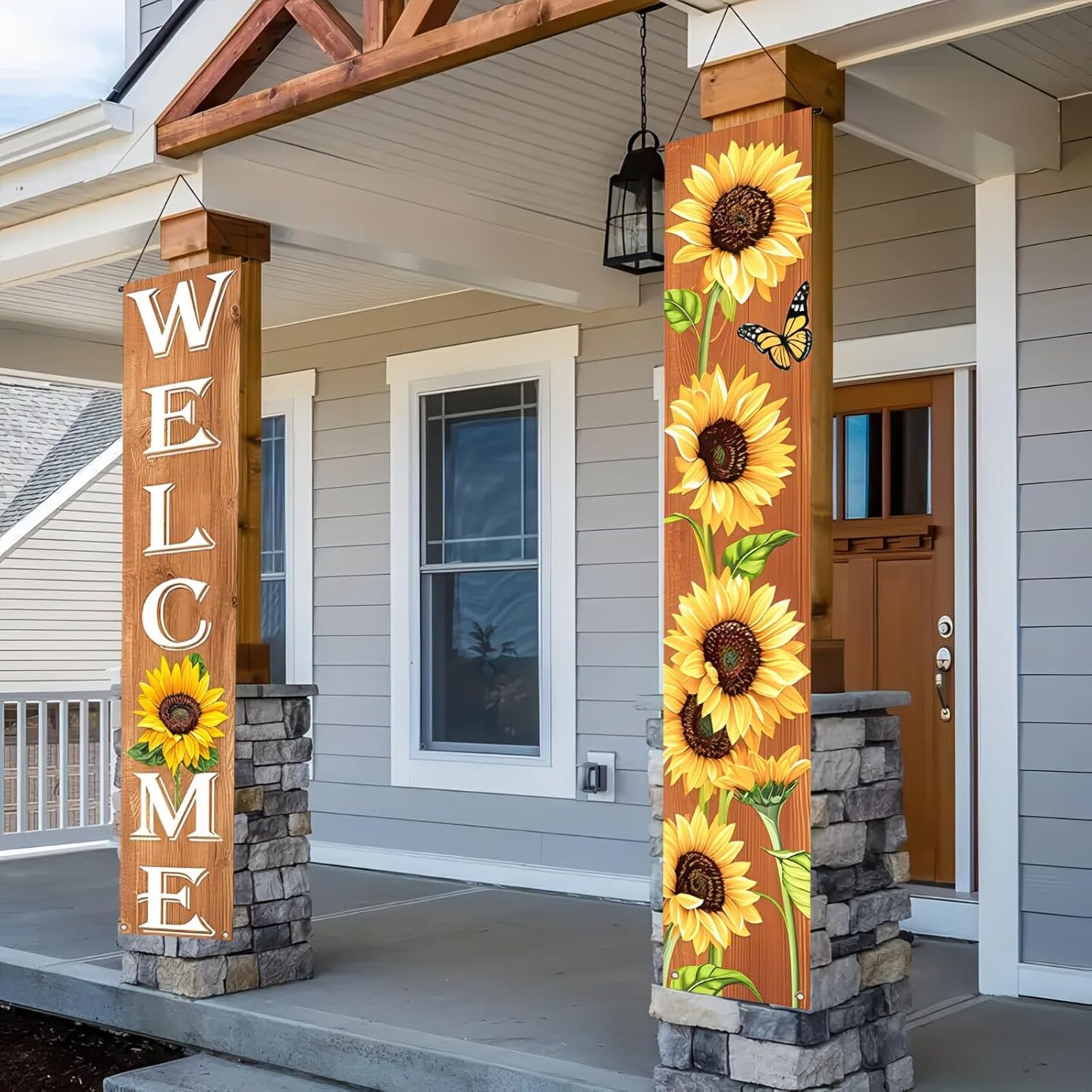 Welcome Spring Floral Porch Sign Sunflower Banner Door Sign Decorations Hanging Door Banner Spring Decorations for Front Door Indoor Outside Home Yard Porch Wall Decor