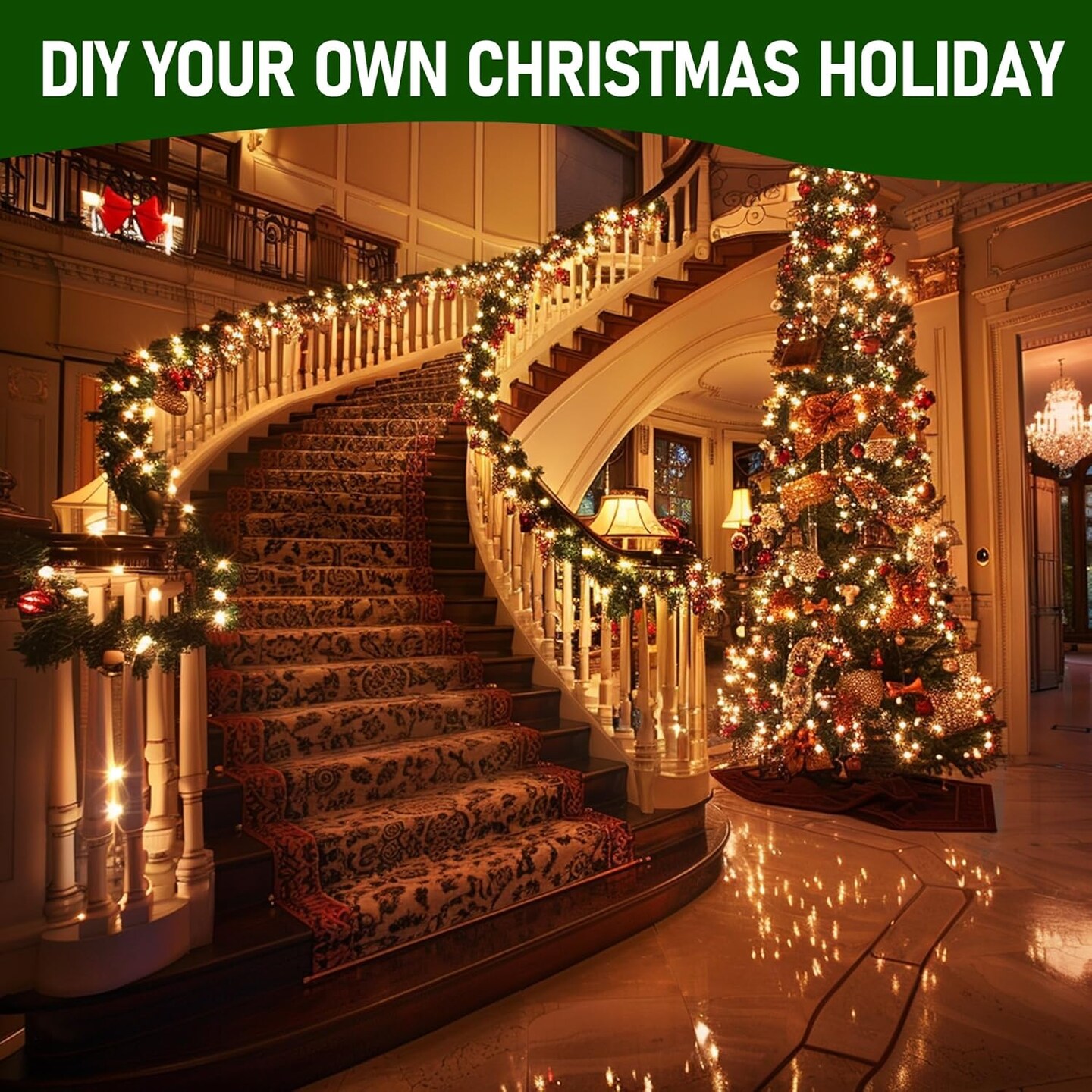 30 FT Pre-Lit Christmas Garland Decoration - 100 LED with 8 Modes (Warm White)