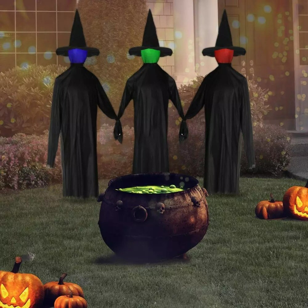 5FT Halloween Witches Outdoor Decorations with LED Lighted Glowing Head Creepy
