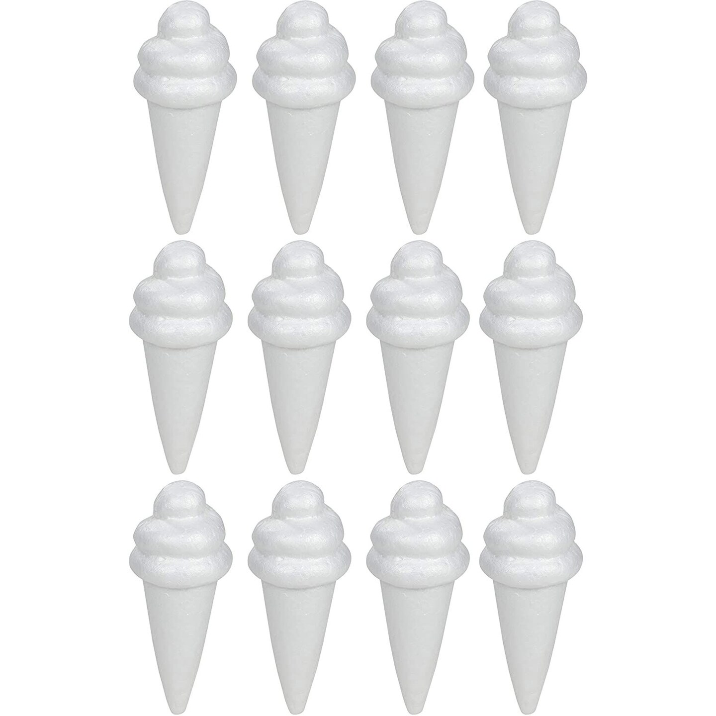 Genie Crafts 12 Pack Ice Cream Shaped Polystyrene Foam Sculptures for Kids DIY Painting, and Arts &#x26; Crafts, 6 x 2.5 Inches