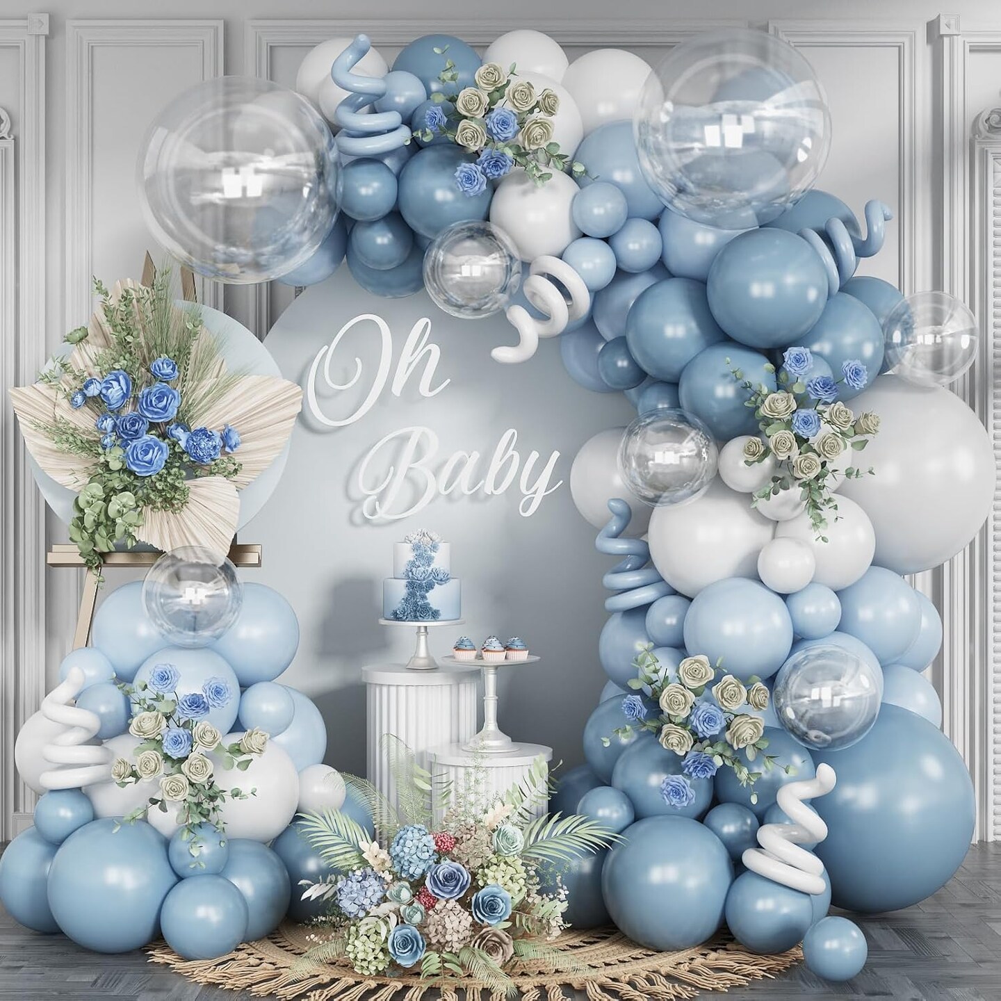 Dusty Blue Balloon Arch Kit, Dusty Blue and White Balloon Arch Garland Kit Light Blue Macaron Blue White Pearl Balloons for Baby Shower Gender Reveal Decorations