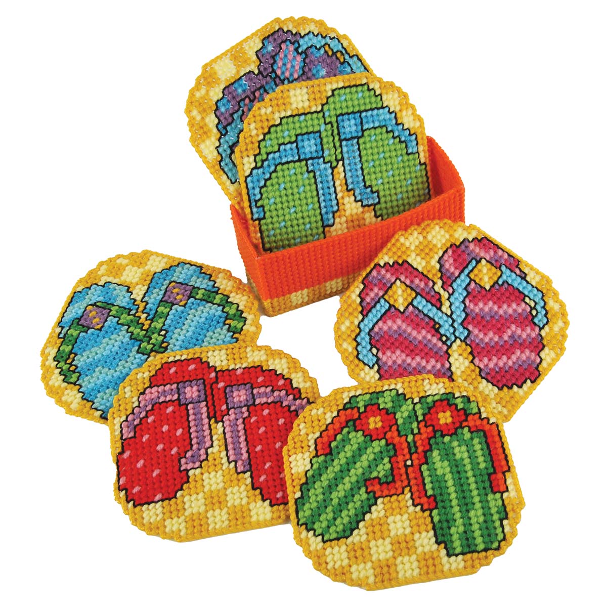 Herrschners  Fab Flip-Flop Coasters with Holder Plastic Canvas Kit