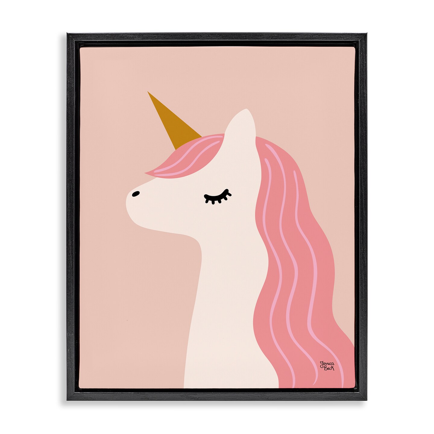 Stupell Industries Peach Pastel Unicorn Floater Framed Canvas Wall Art Design by Jessica Beck