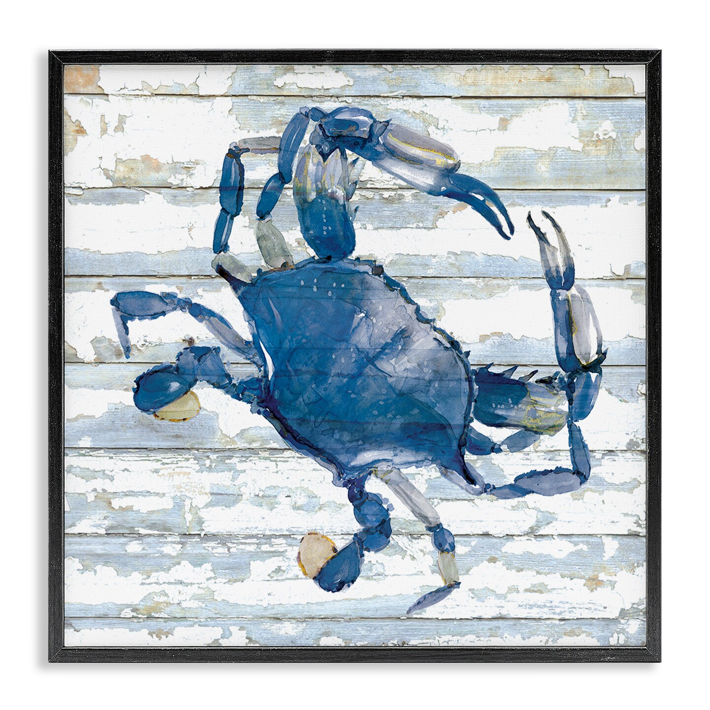 Stupell Industries Blue Crab on Distressed Framed Giclee Wall Art Design by Jessie Perry