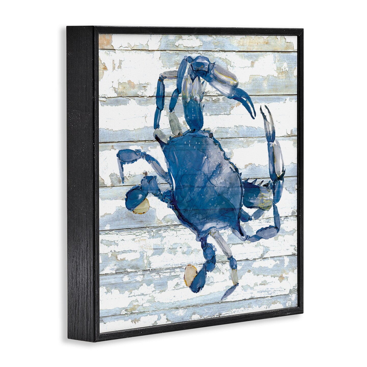 Stupell Industries Blue Crab on Distressed Framed Giclee Wall Art Design by Jessie Perry
