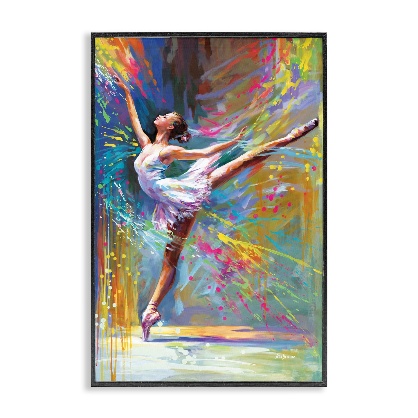 Stupell Industries Ballerina with Modern Splash Framed Giclee Wall Art Design by Leon Devenice