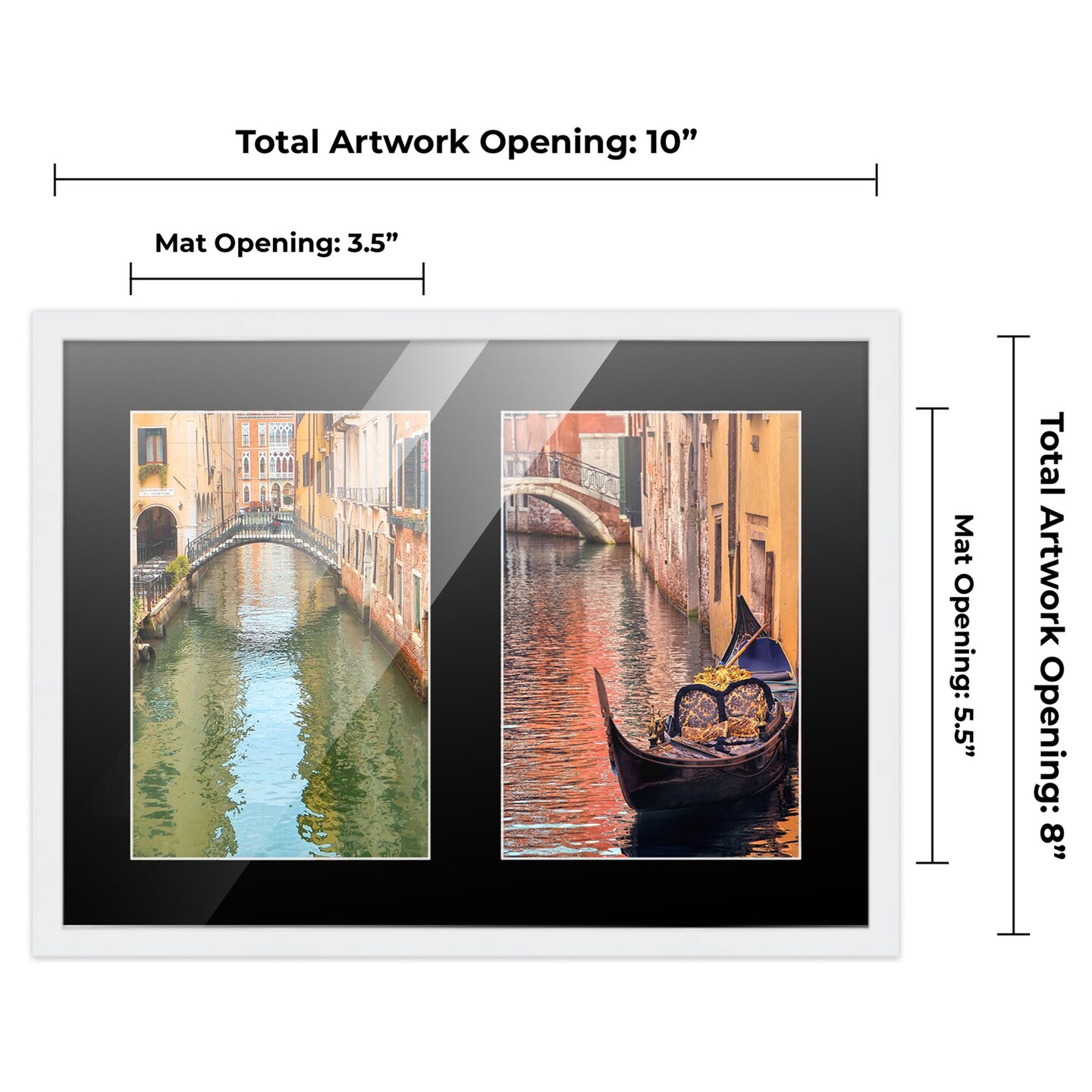 White Finish Collage Frame - Black Mat, 20 Frame Sizes to Choose From, UV Acrylic, Wall Hanging Hardware, Vertical or Horizontal Display