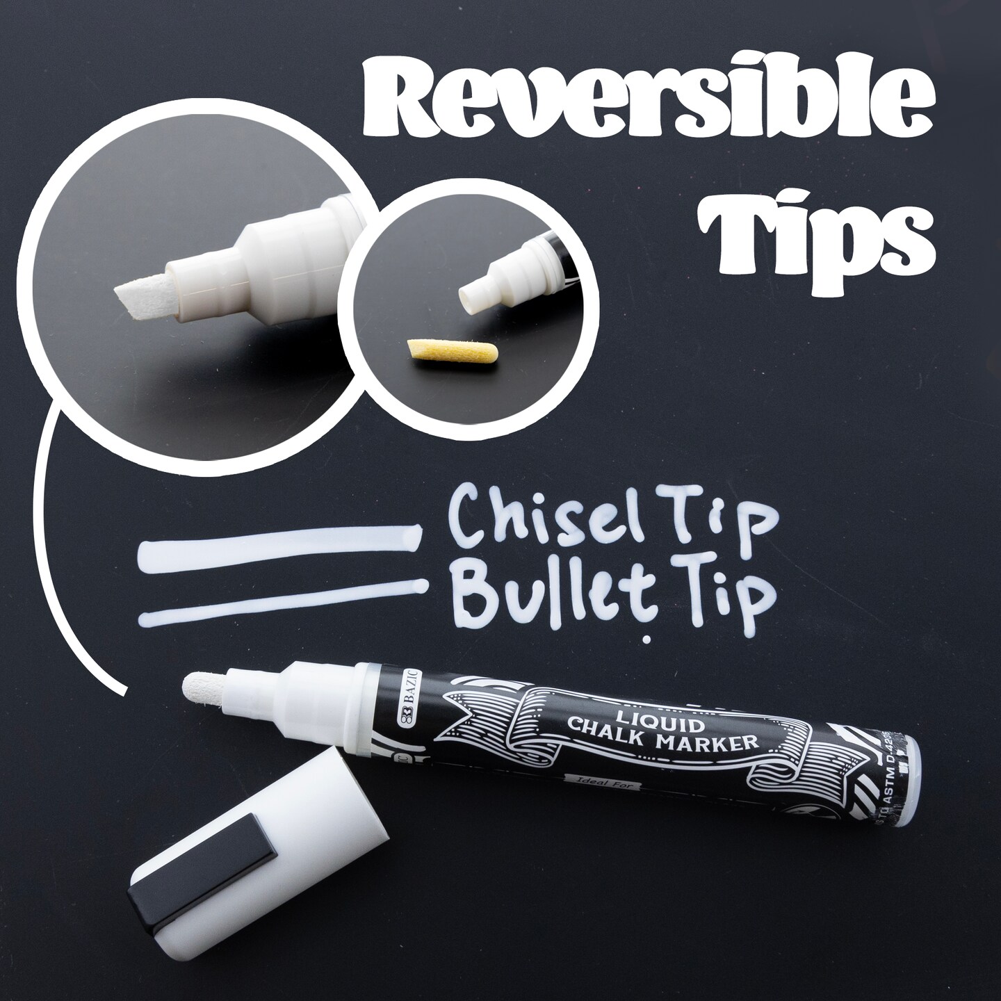 BAZIC White Liquid Chalk Markers, Reversible Tip, 1 Count, for Drawing, Illustration, Adult Coloring Books