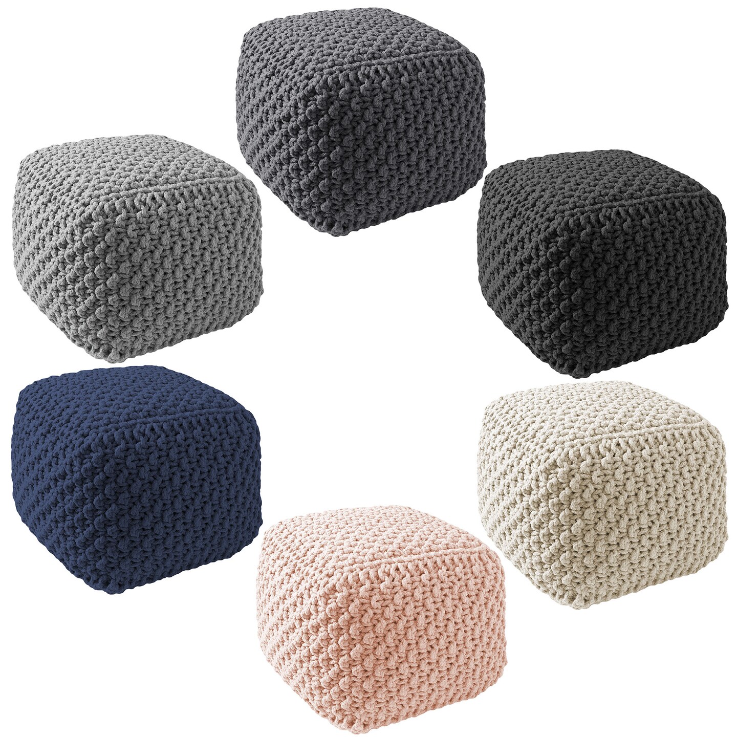 Casafield Pouf Ottomans, Cotton Knit Foot Stools, Boho Floor Pouffes for Living Room, Bedroom, Home Office