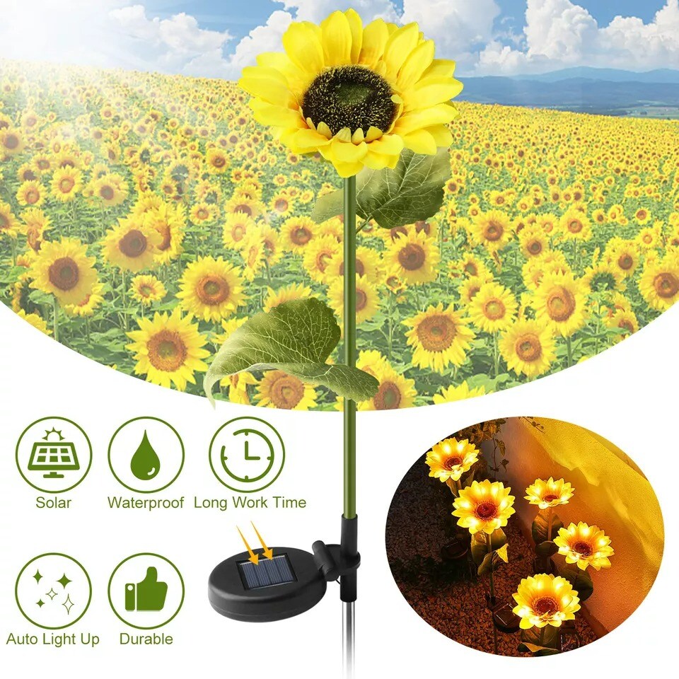 Outdoor Solar Sunflower Garden Light with Real Looking Flowers Waterproof Lights