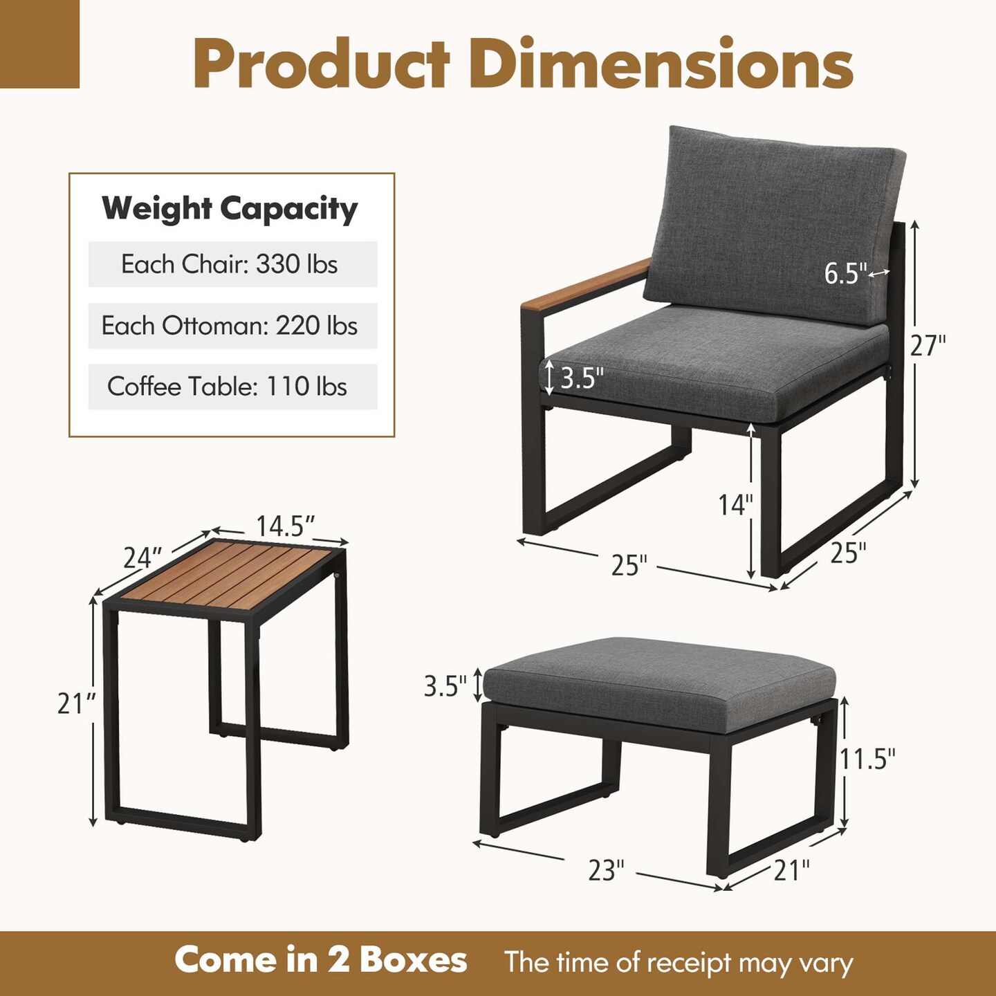 Costway 5 PCS Patio Furniture Set with Soft Cushions  Space Saving Design Aluminum Frame