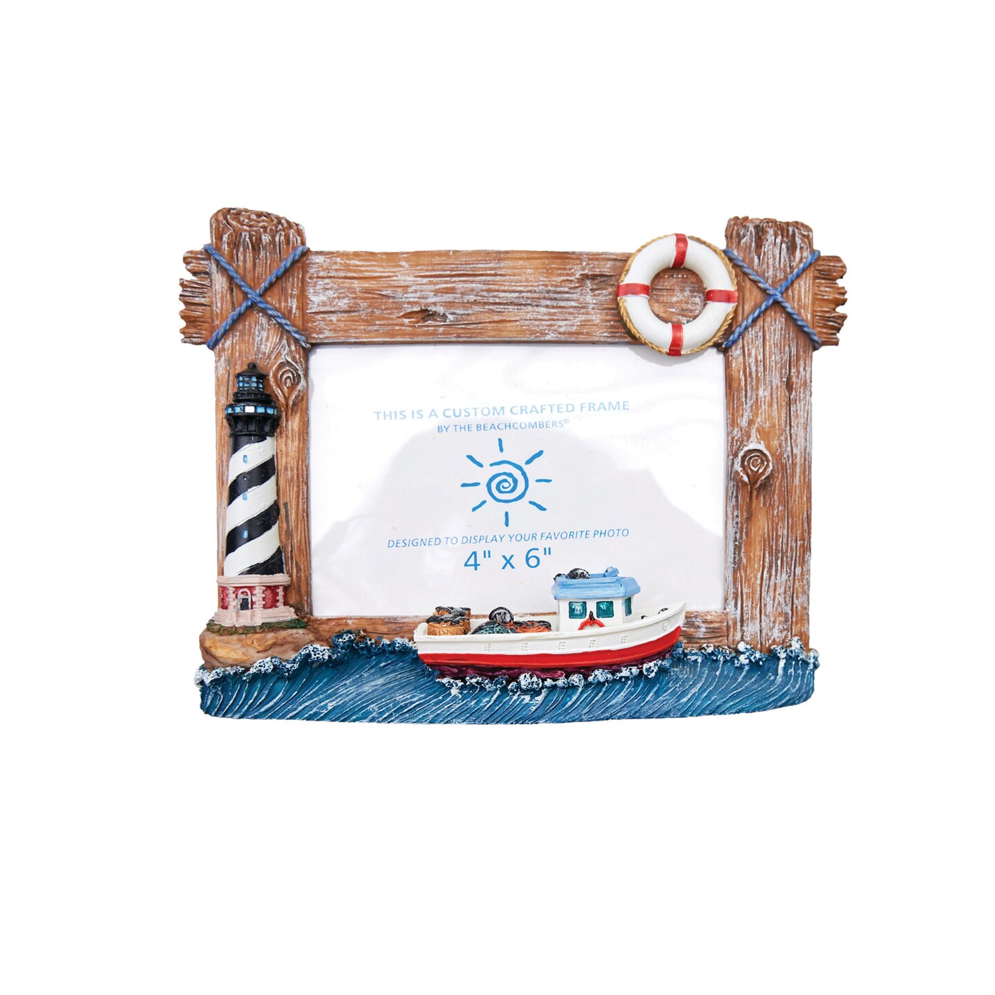 Resin Lighthouse Frame With Boat-Cape Nautical Coastal Photo Frame Picture Holder