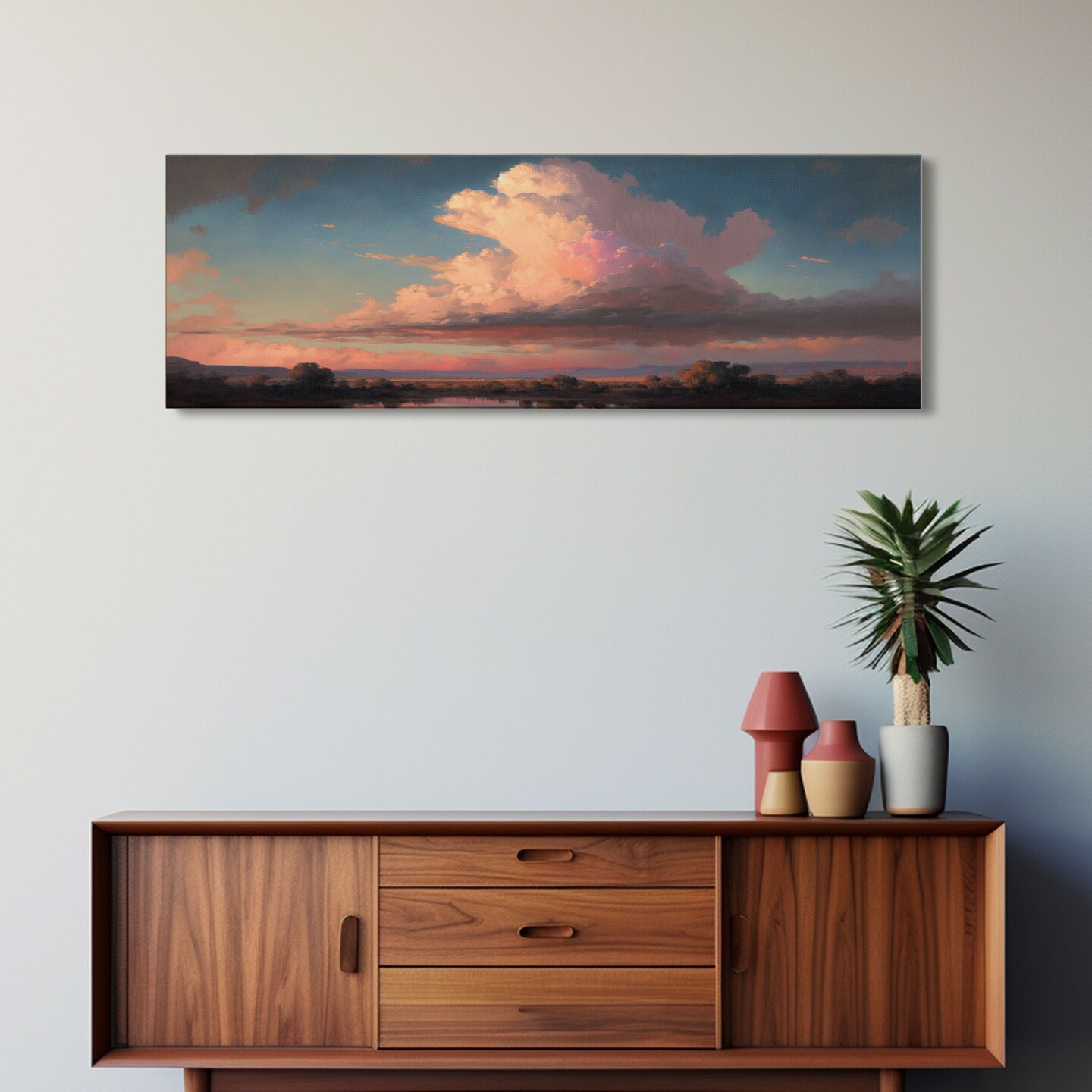 Panoramic Framed Canvas Texas Prairie Sunset Wall Art, Living Room, Bedroom Decor, Sunset Art, Watercolor Painting, Original Artwork 18-113 - image10