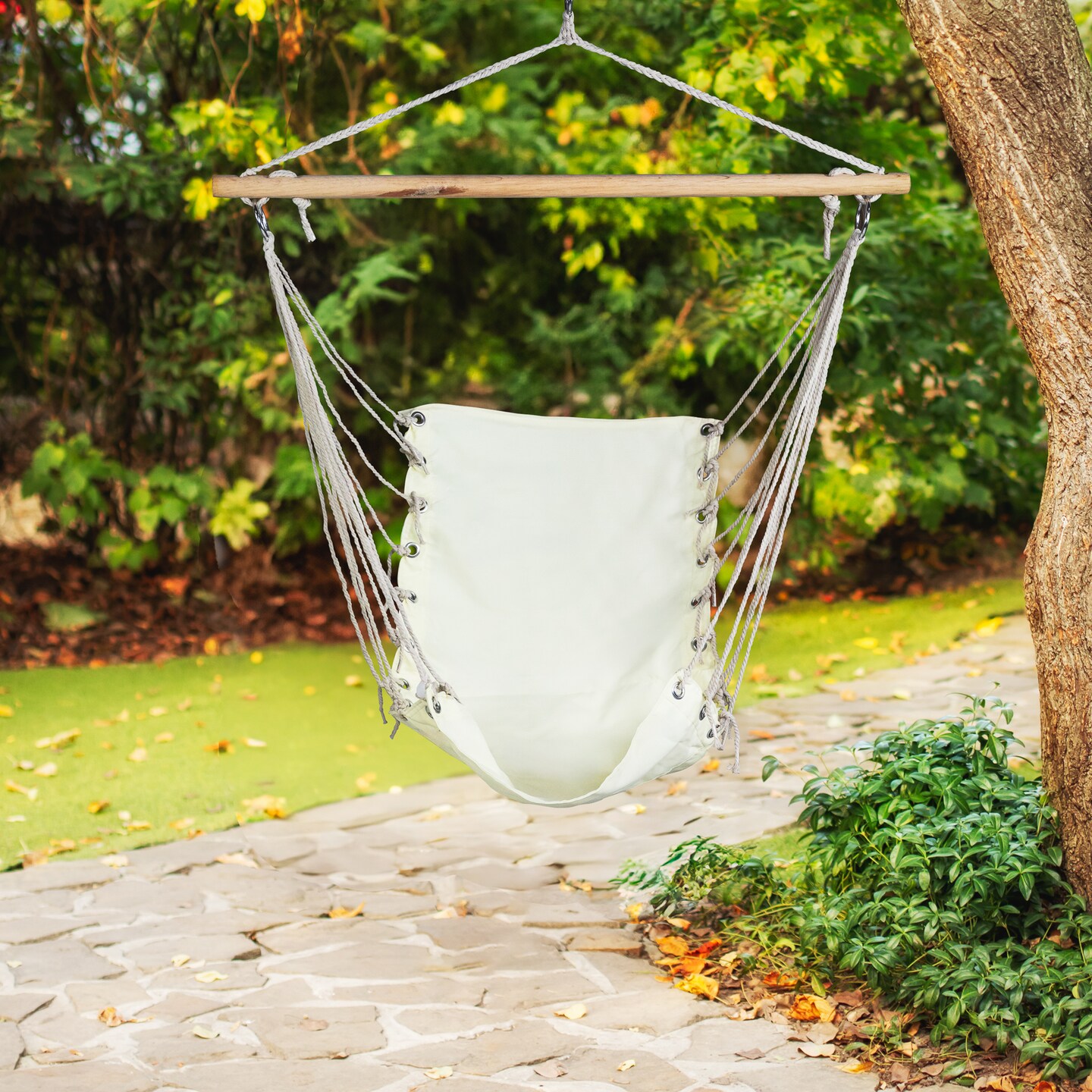 Northlight Hammock Chair With Wooden Bar - 37.25&#x22; x 33&#x22; - Cream