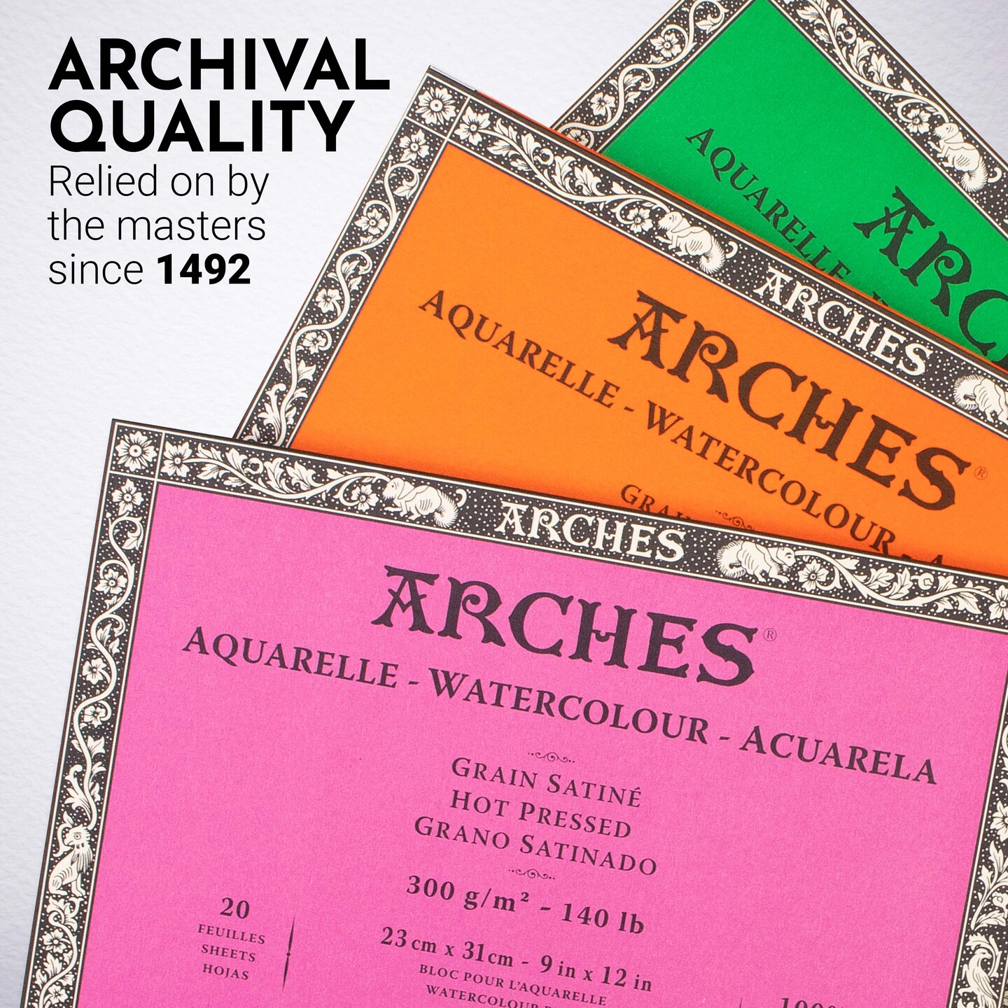 Arches Aquarelle Cold Pressed Watercolor Block 9"X12"- 140lb, 20 Sheets