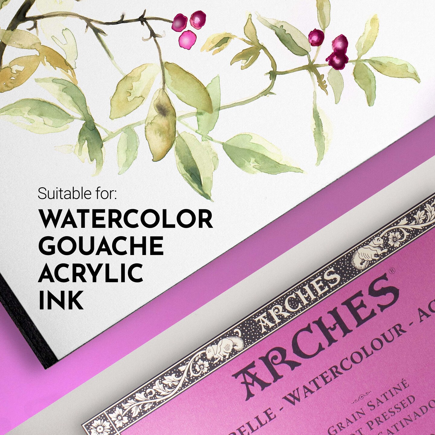 Arches Aquarelle Hot Pressed Watercolor Block 7.9"X7.9"- 140lb, 20 Sheets
