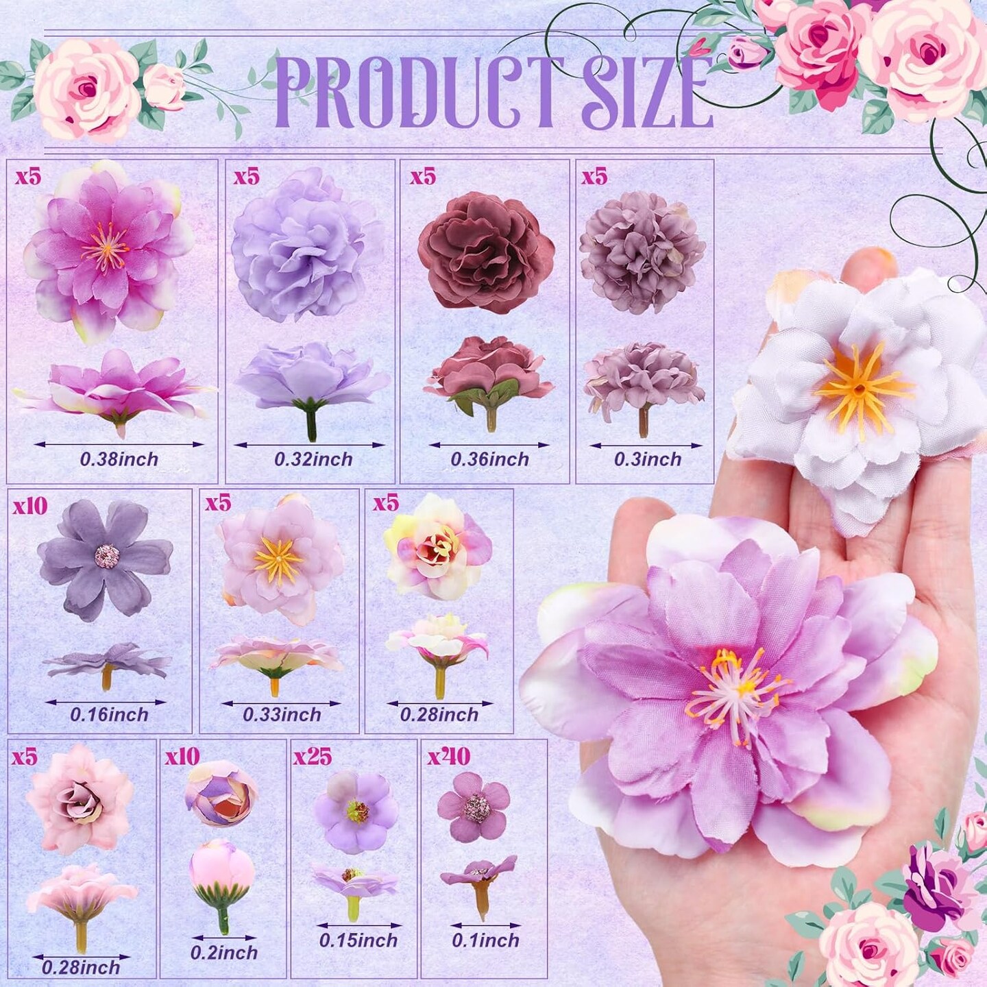 120 Pcs Spring Mini Artificial Flowers – Silk Daisies & Peonies for DIY Decor (Purple,Coquette Style)