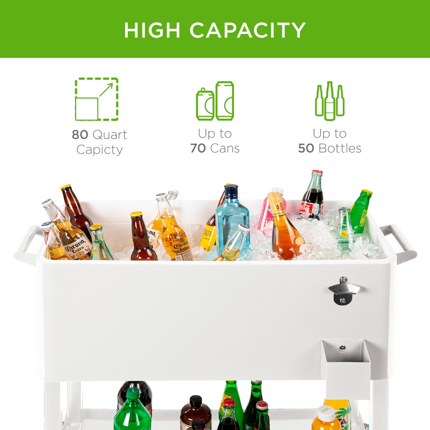 Best Choice Products 80qt Steel Rolling Cooler Cart w/ Bottle Opener, Catch Tray, Drain Plug, Locking Wheels